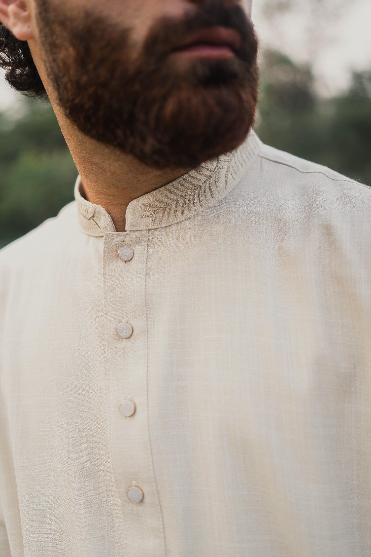 MAHNOOR - Hand Embroidered Linen Panjabi | Kurta - Off White
