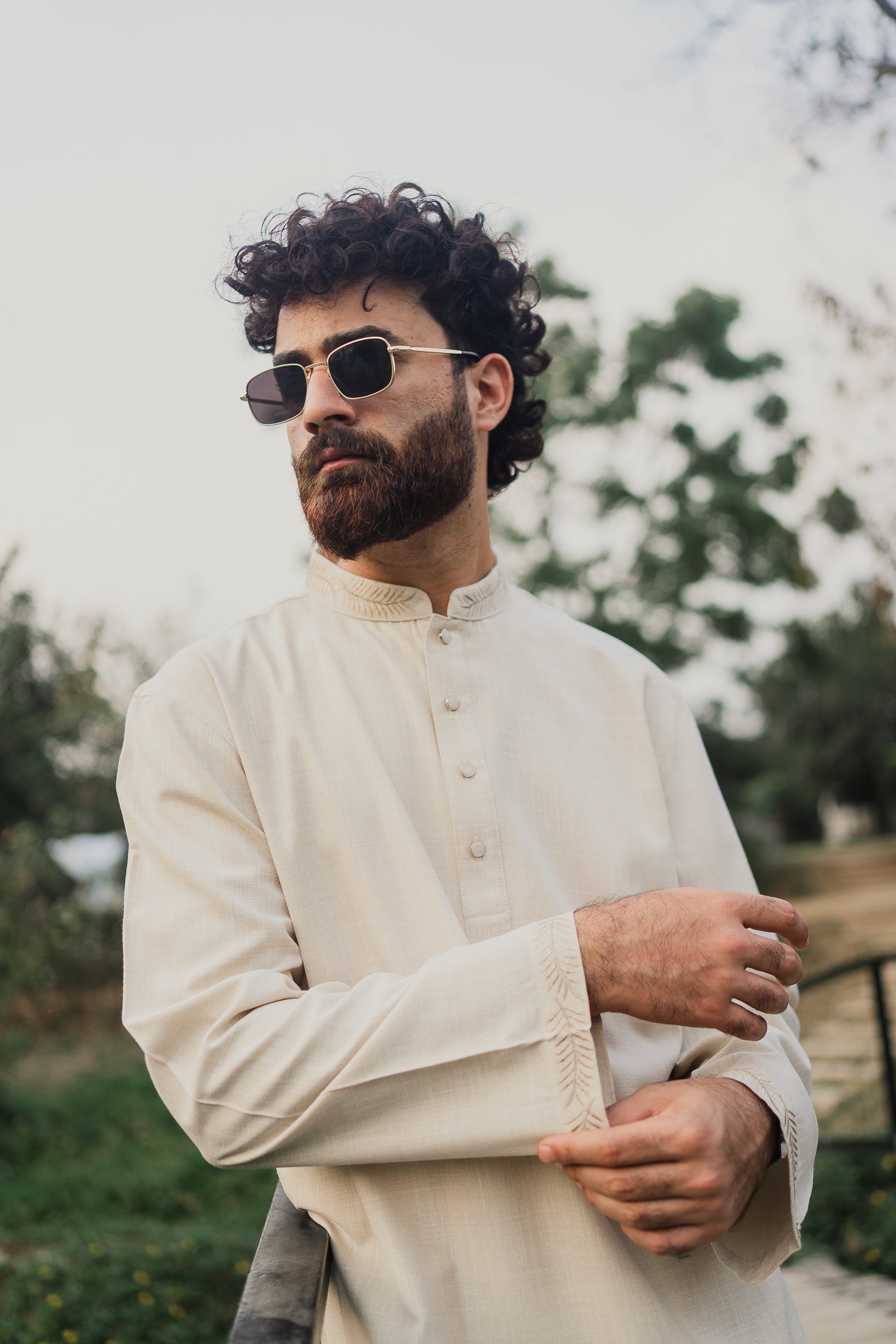 MAHNOOR - Hand Embroidered Linen Panjabi | Kurta - Off White
