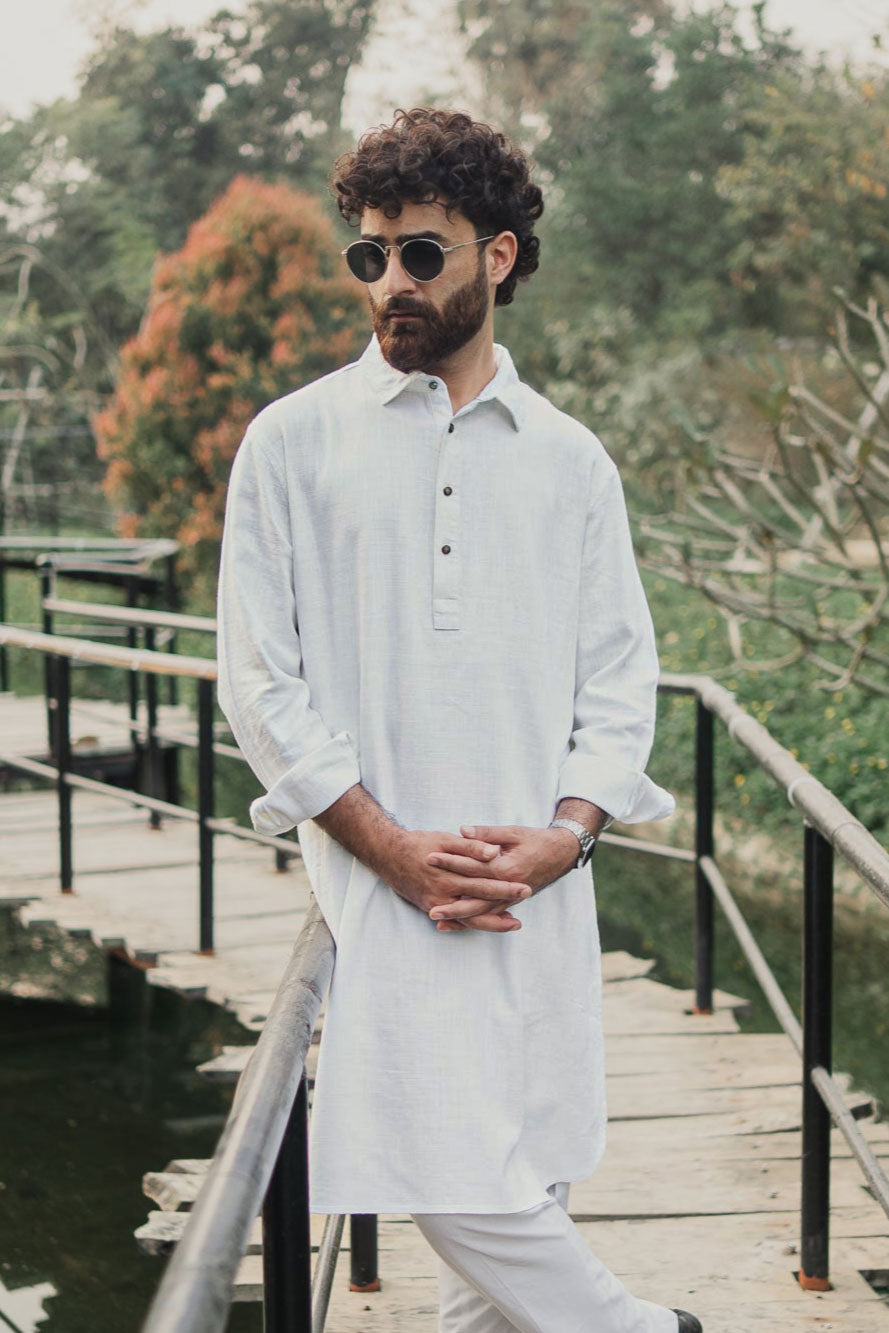 নওয়াজ - লিনেন কাবলি কুর্তা | পাঞ্জাবি - সাদা 