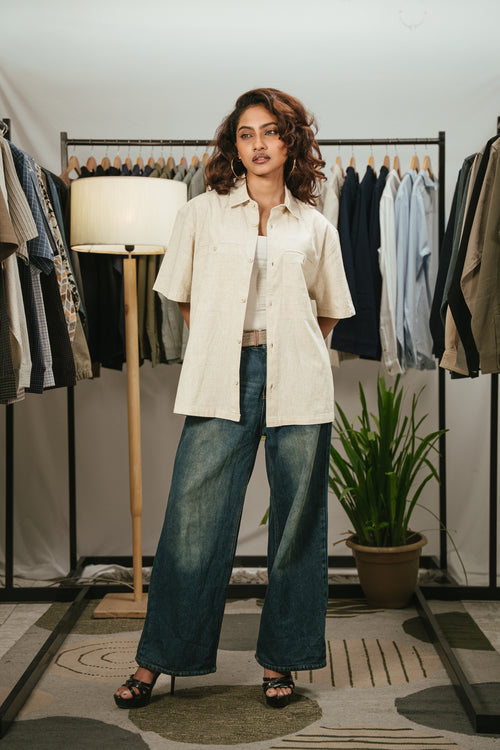 The Porter Shirt - Half Sleeve Boxy Shirt - Sandstorm - Unisex