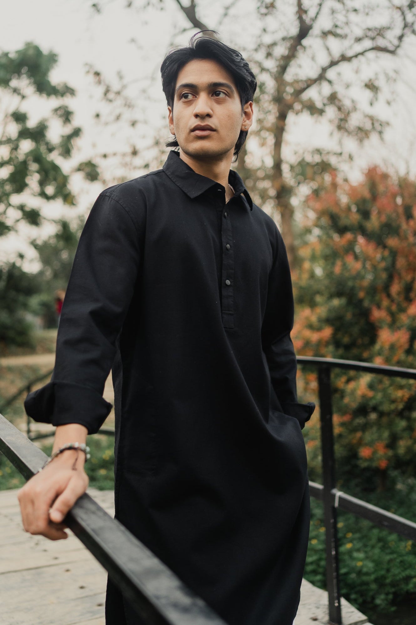 রাইস - ফাইন সুতির কাবলি কুর্তা | পাঞ্জাবি - কালো 