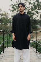 রাইস - ফাইন সুতির কাবলি কুর্তা | পাঞ্জাবি - কালো 