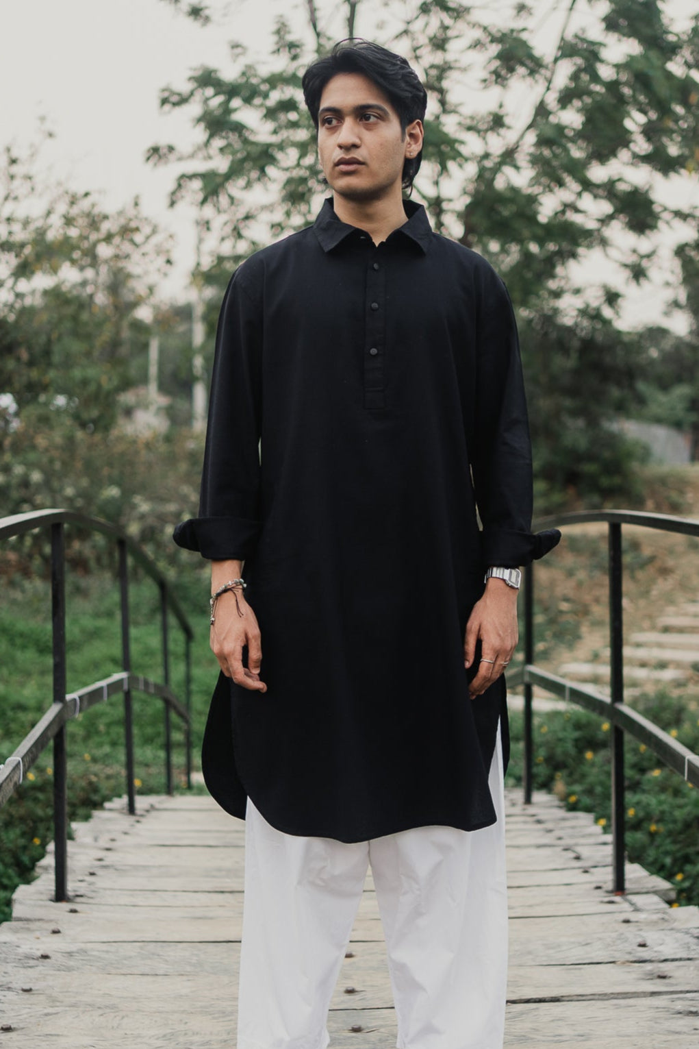 রাইস - ফাইন সুতির কাবলি কুর্তা | পাঞ্জাবি - কালো 