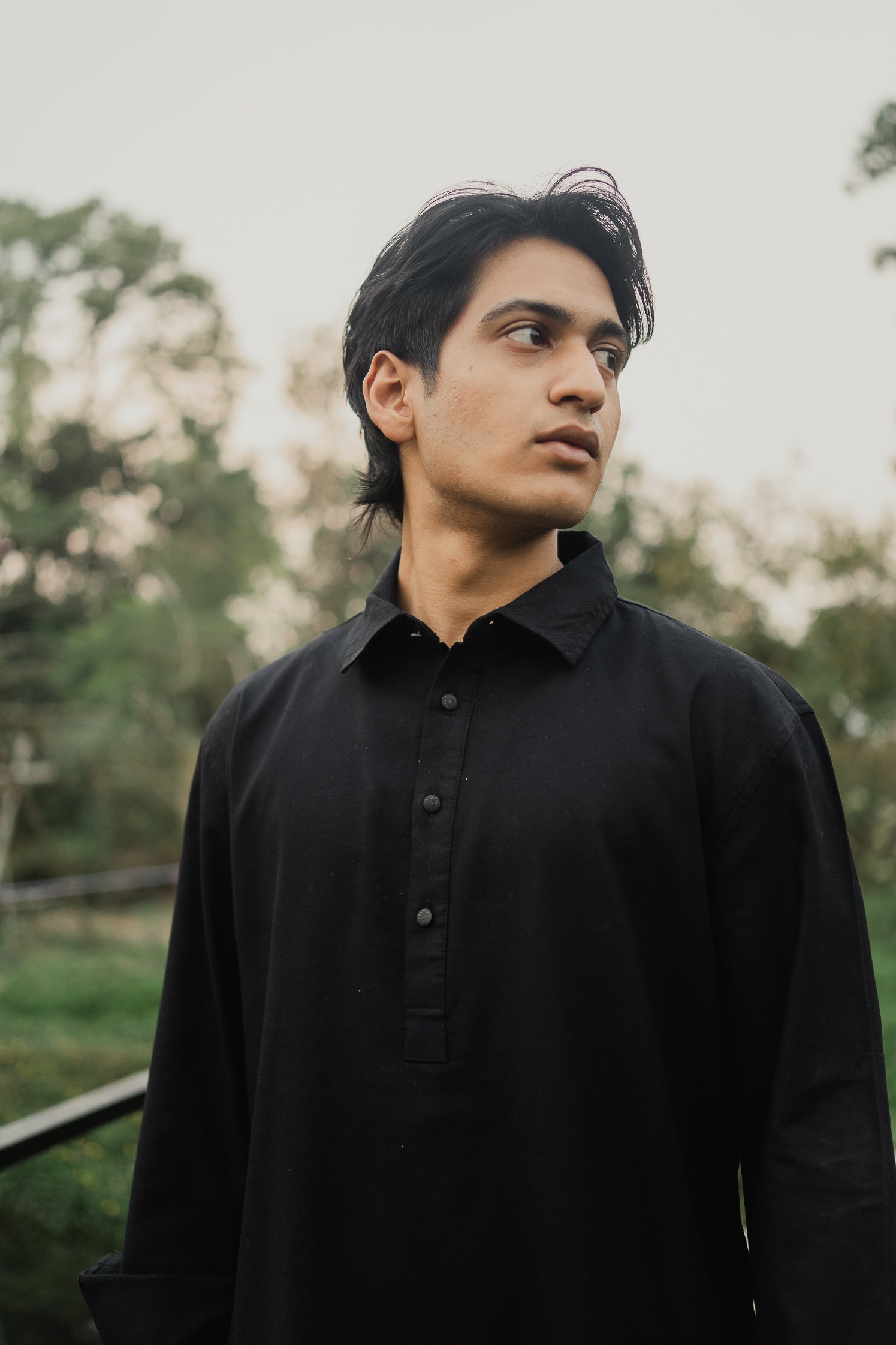 রাইস - ফাইন সুতির কাবলি কুর্তা | পাঞ্জাবি - কালো 