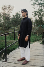 রাইস - ফাইন সুতির কাবলি কুর্তা | পাঞ্জাবি - কালো 