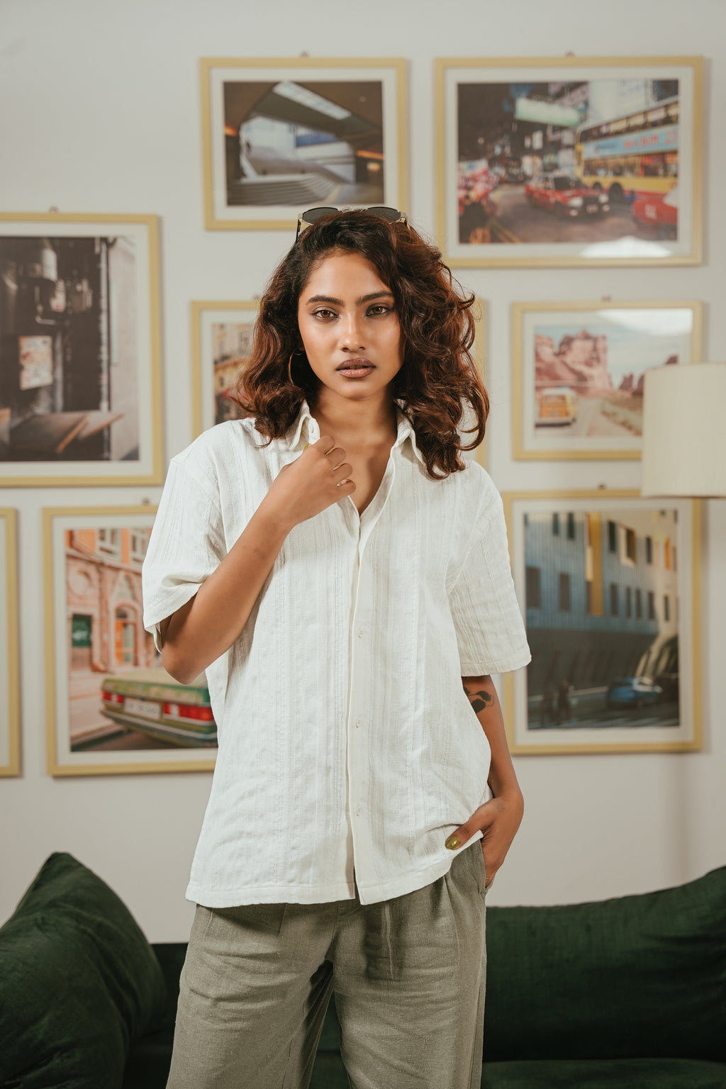 The Porter Shirt - Half Sleeve Boxy Shirt - Textured White - Unisex