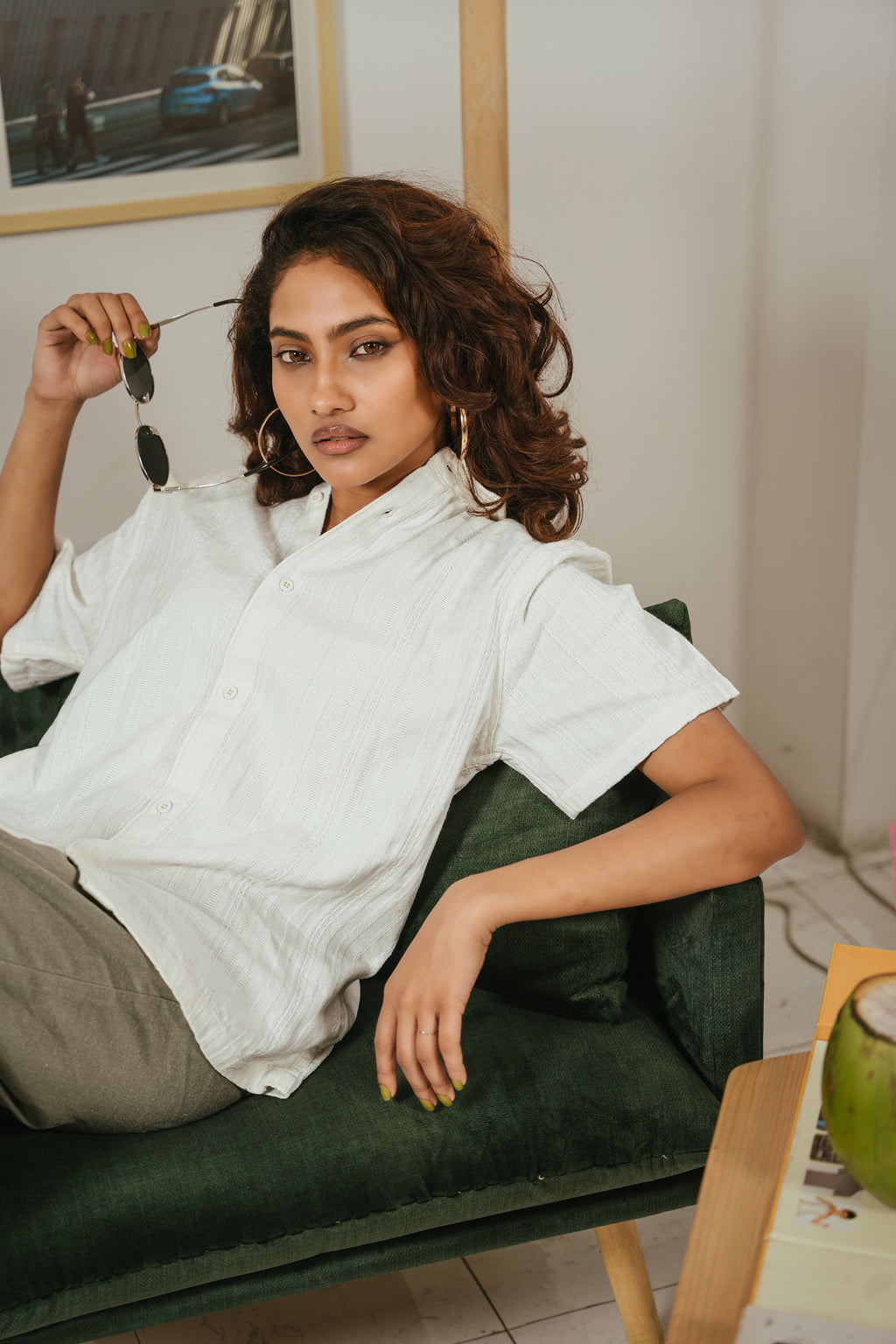 The Porter Shirt - Half Sleeve Boxy Shirt - Textured White - Unisex