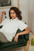 The Porter Shirt - Half Sleeve Boxy Shirt - Textured White - Unisex