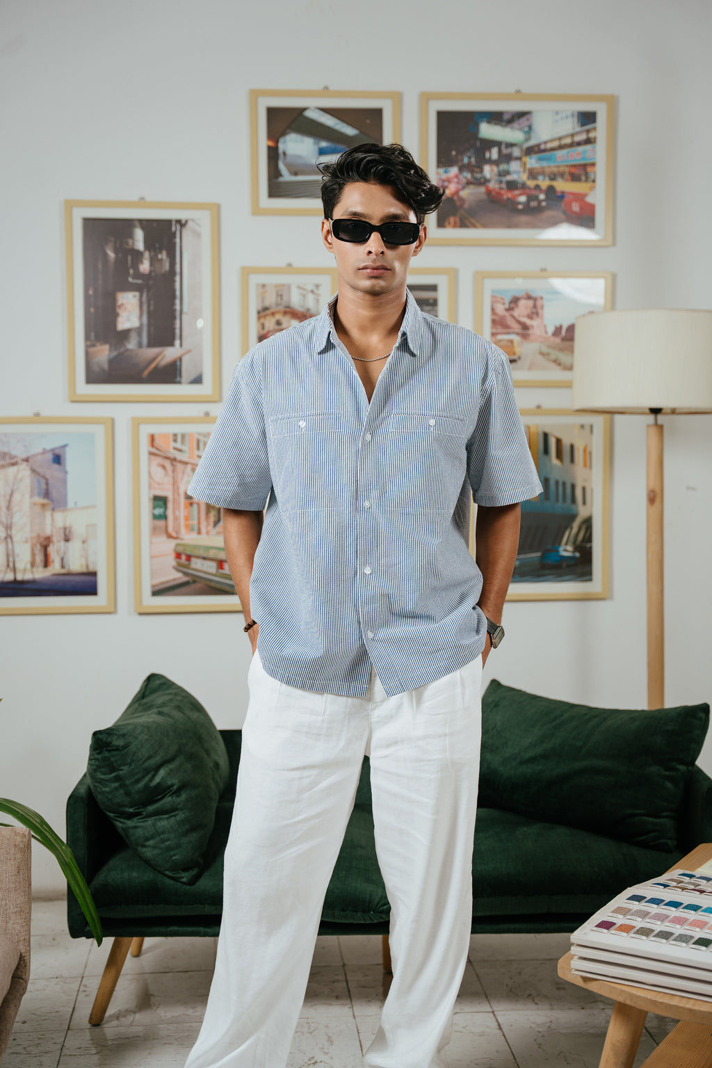 The Porter Shirt - Half Sleeve Boxy Shirt For Men - Coastal Stripe