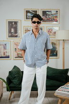 The Porter Shirt - Half Sleeve Boxy Shirt For Men - Coastal Stripe