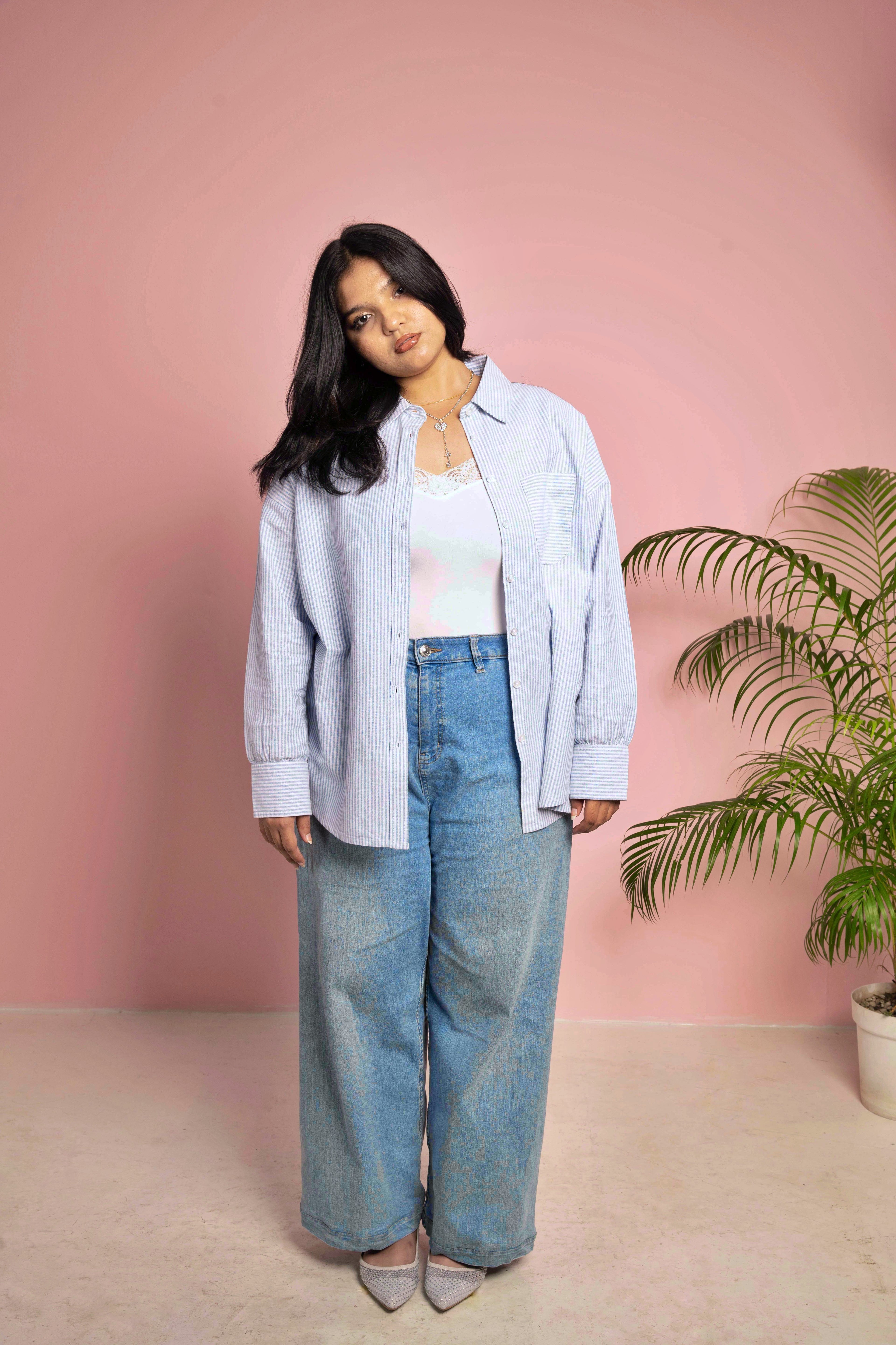 Oversized Shirt for Women - Icy Stripe