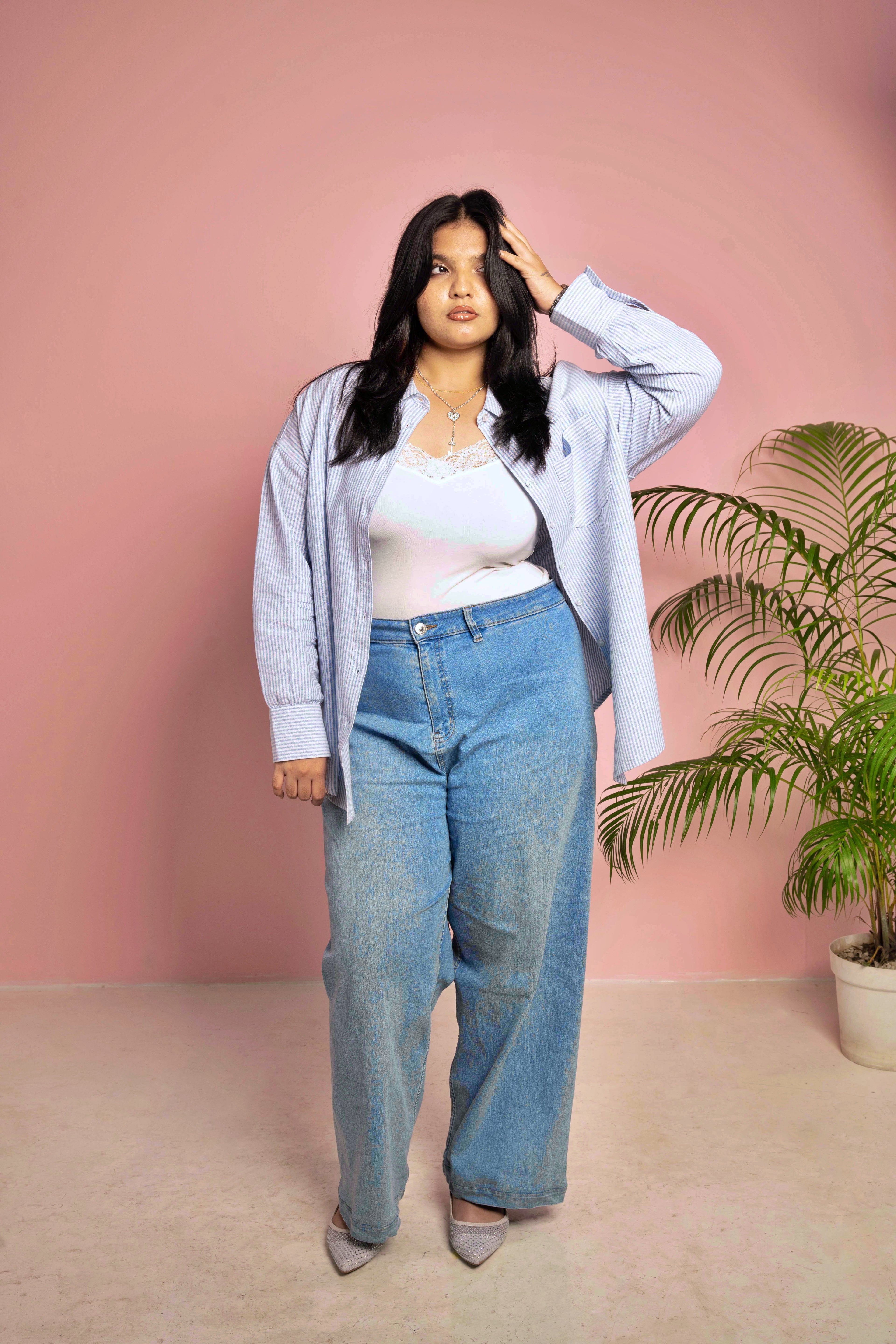 Oversized Shirt for Women - Icy Stripe