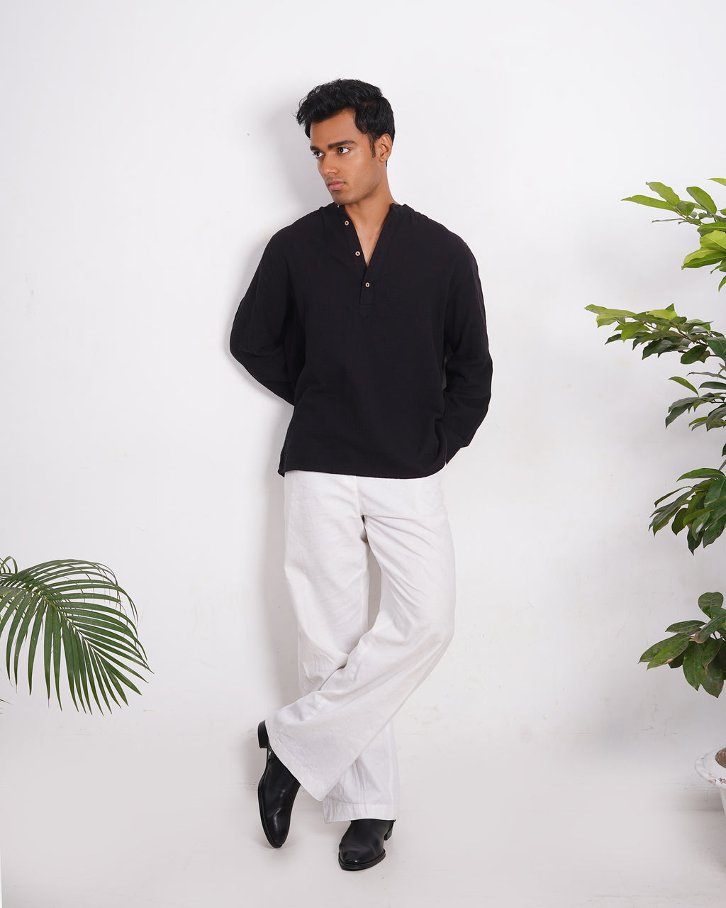 Waffle Henley for Men - Black