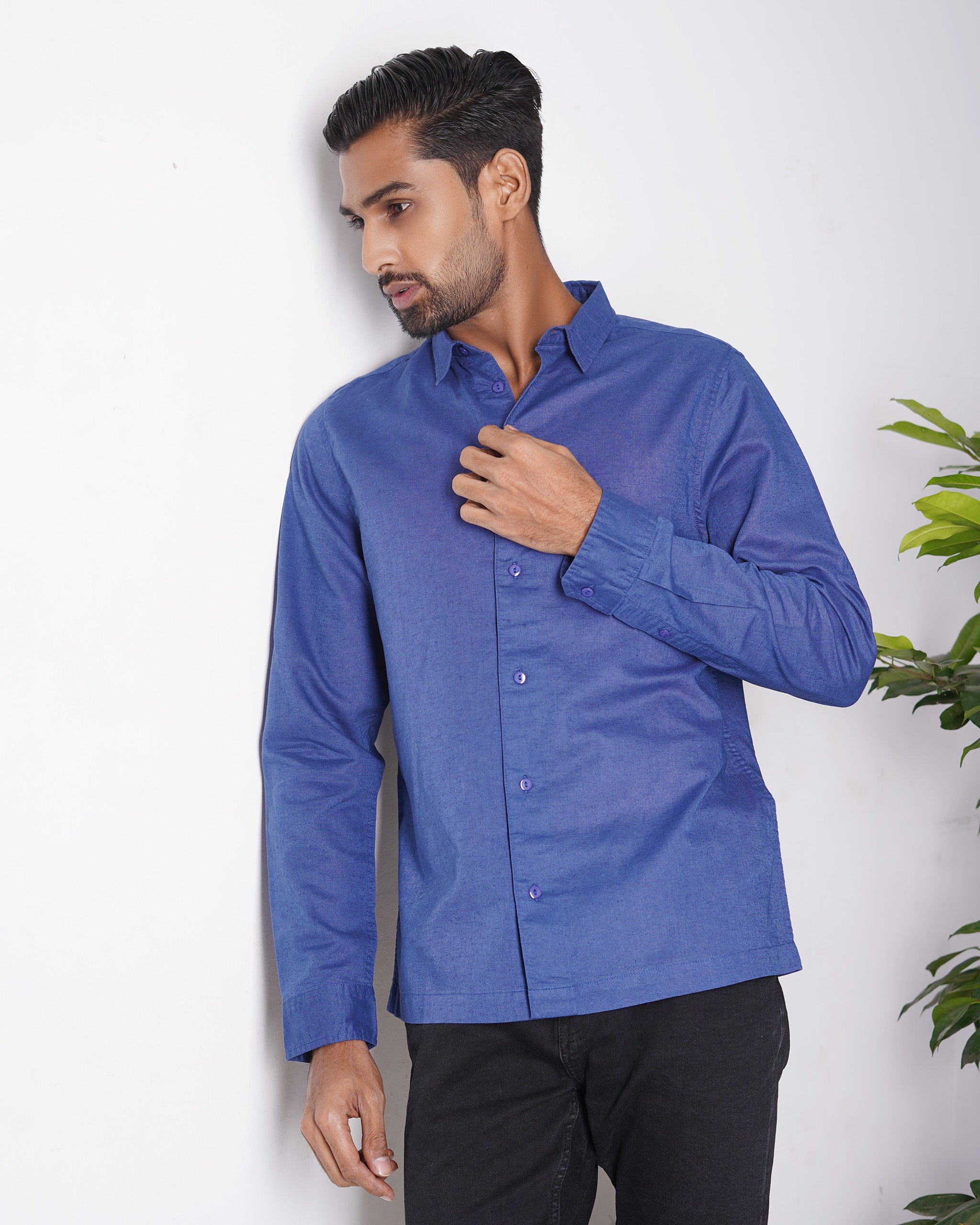 Linen Shirt for Men - Midnight Blue