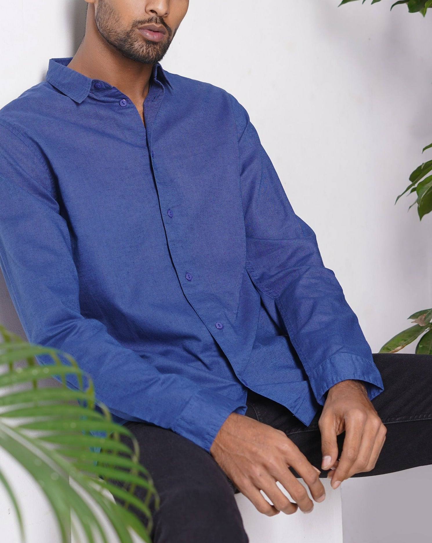 Linen Shirt for Men - Midnight Blue