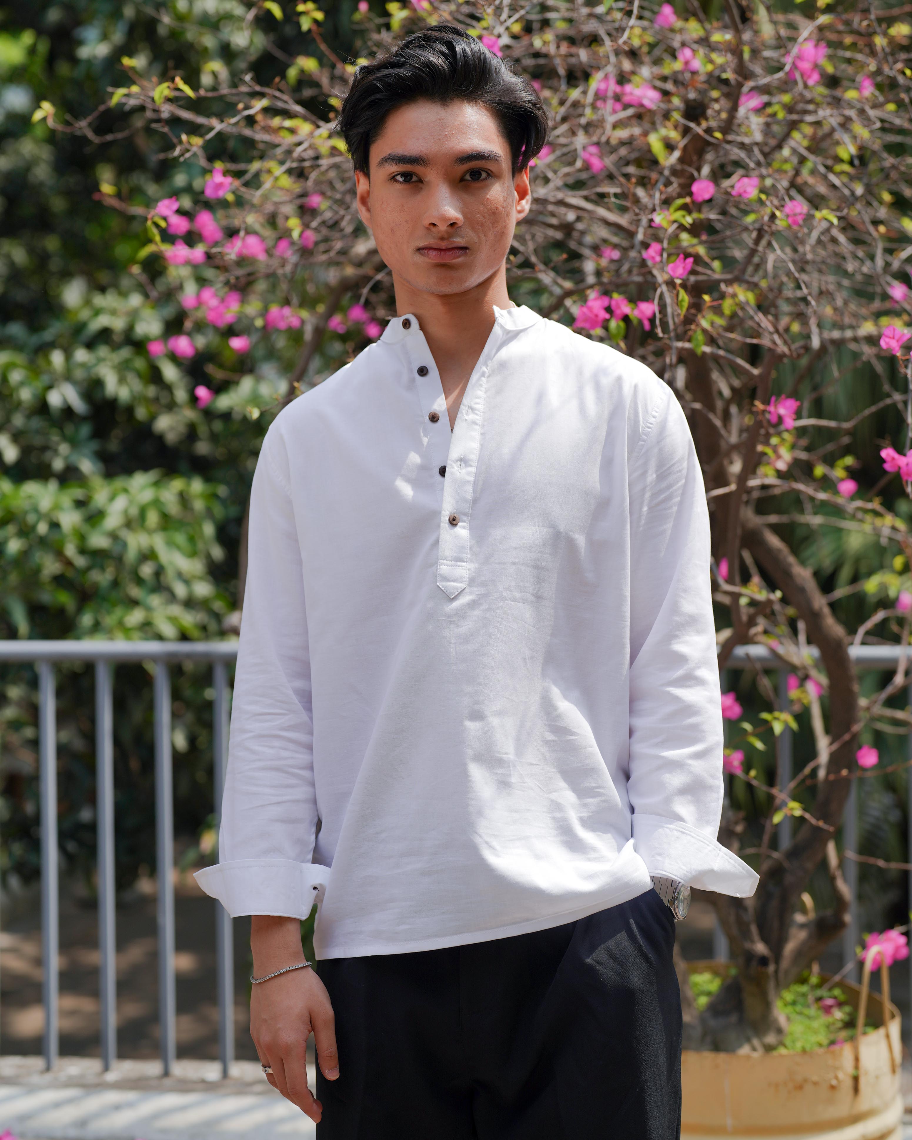Cotton Henley for Men - White