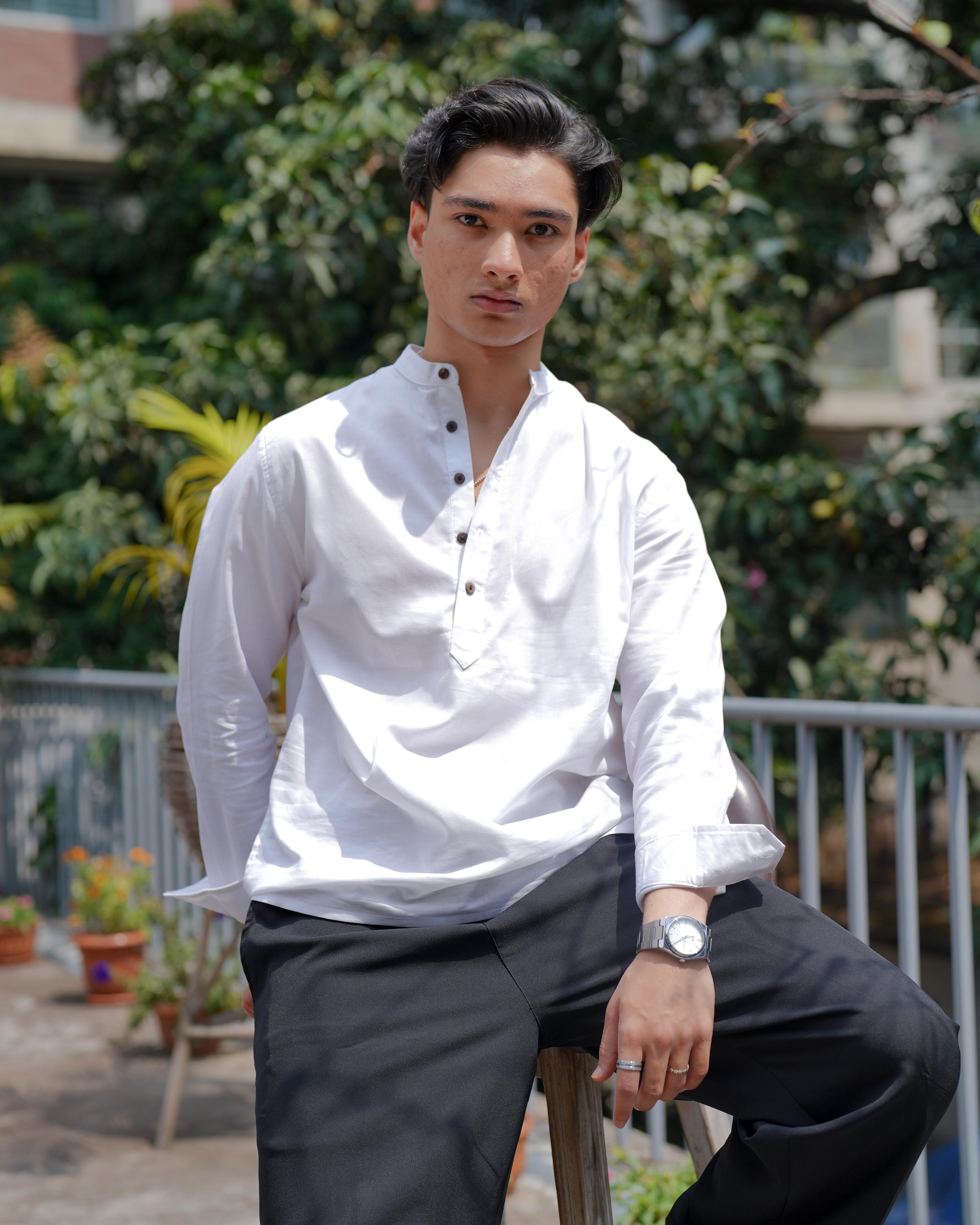Cotton Henley for Men - White