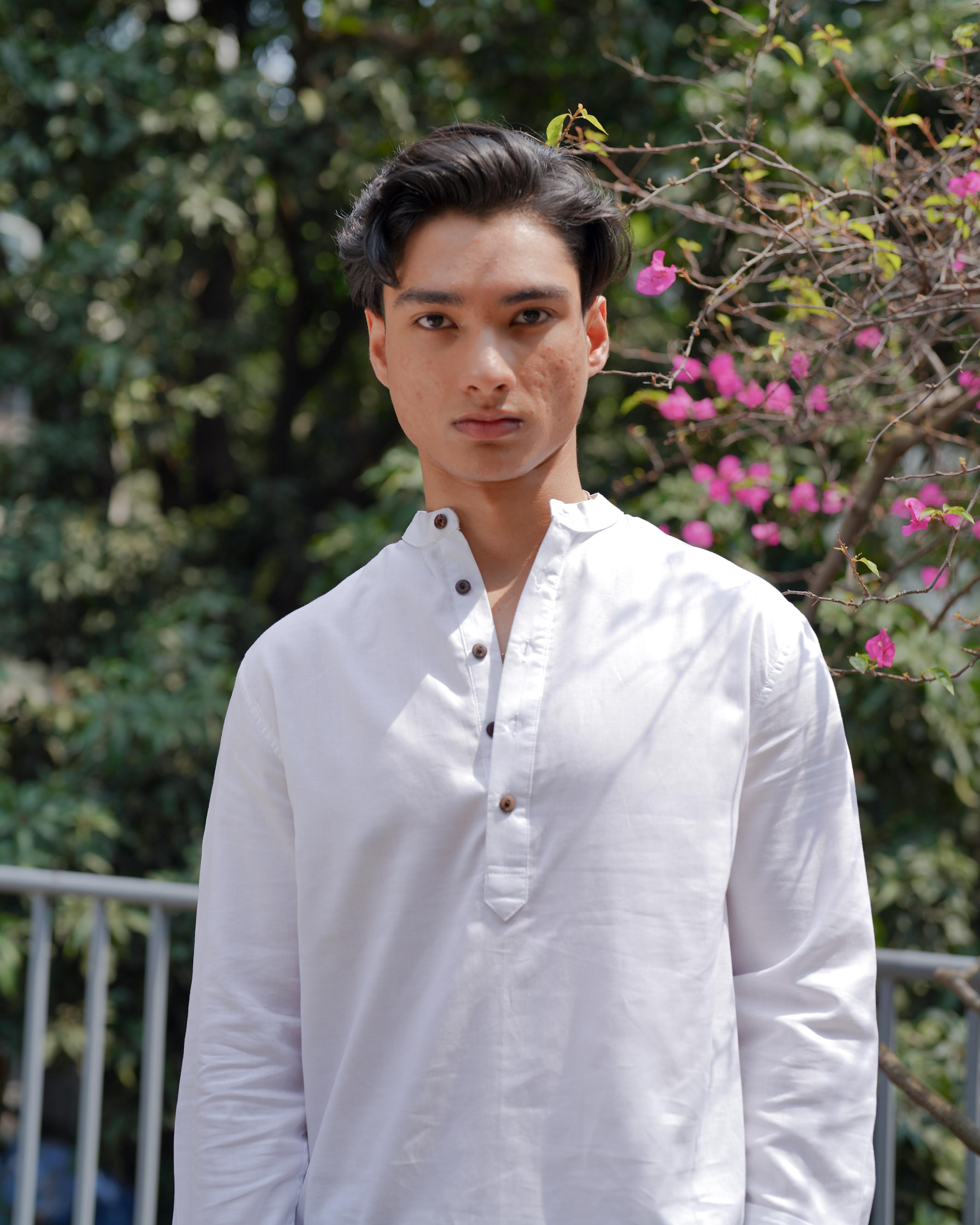Cotton Henley for Men - White