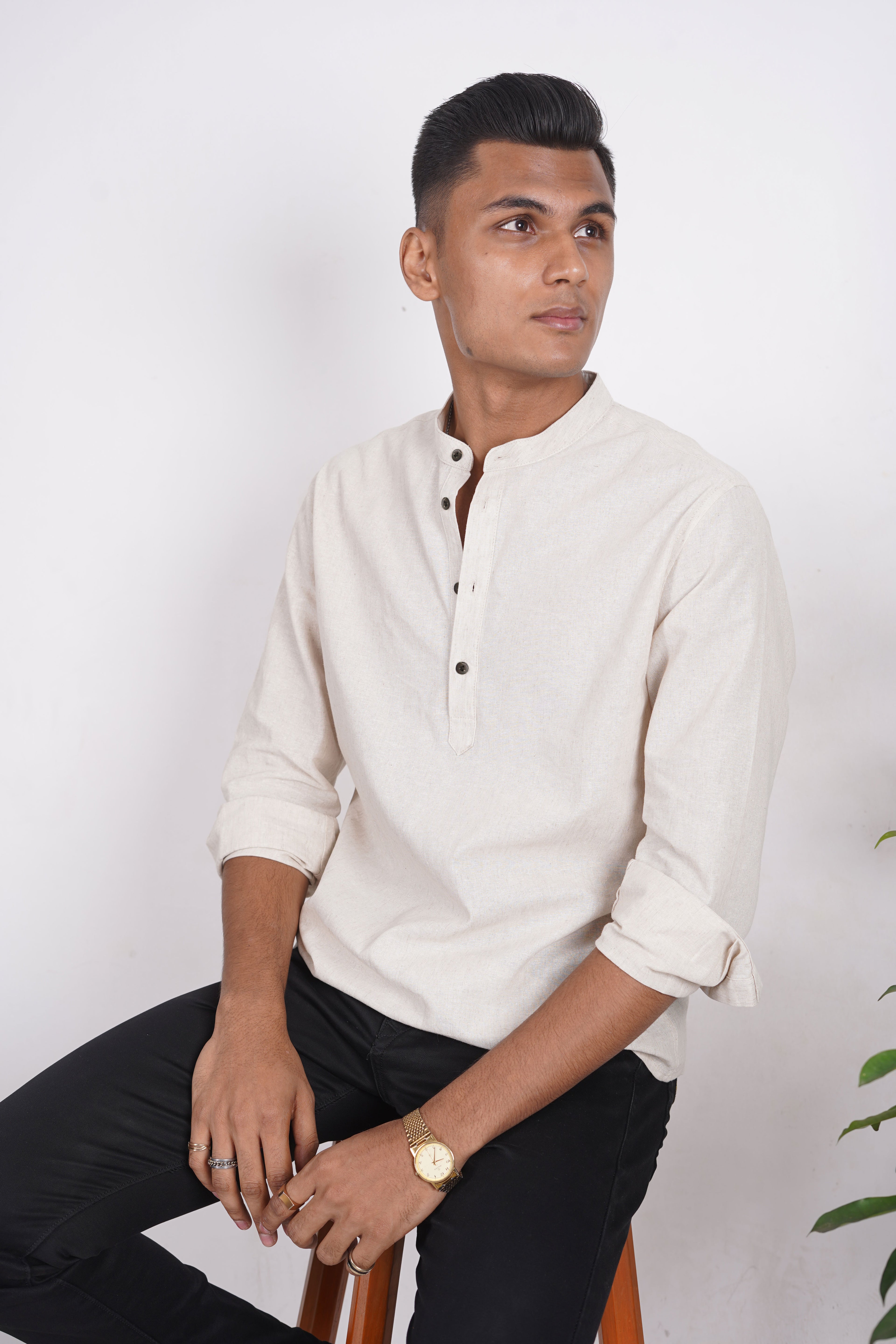 Linen Henley for Men - Sand