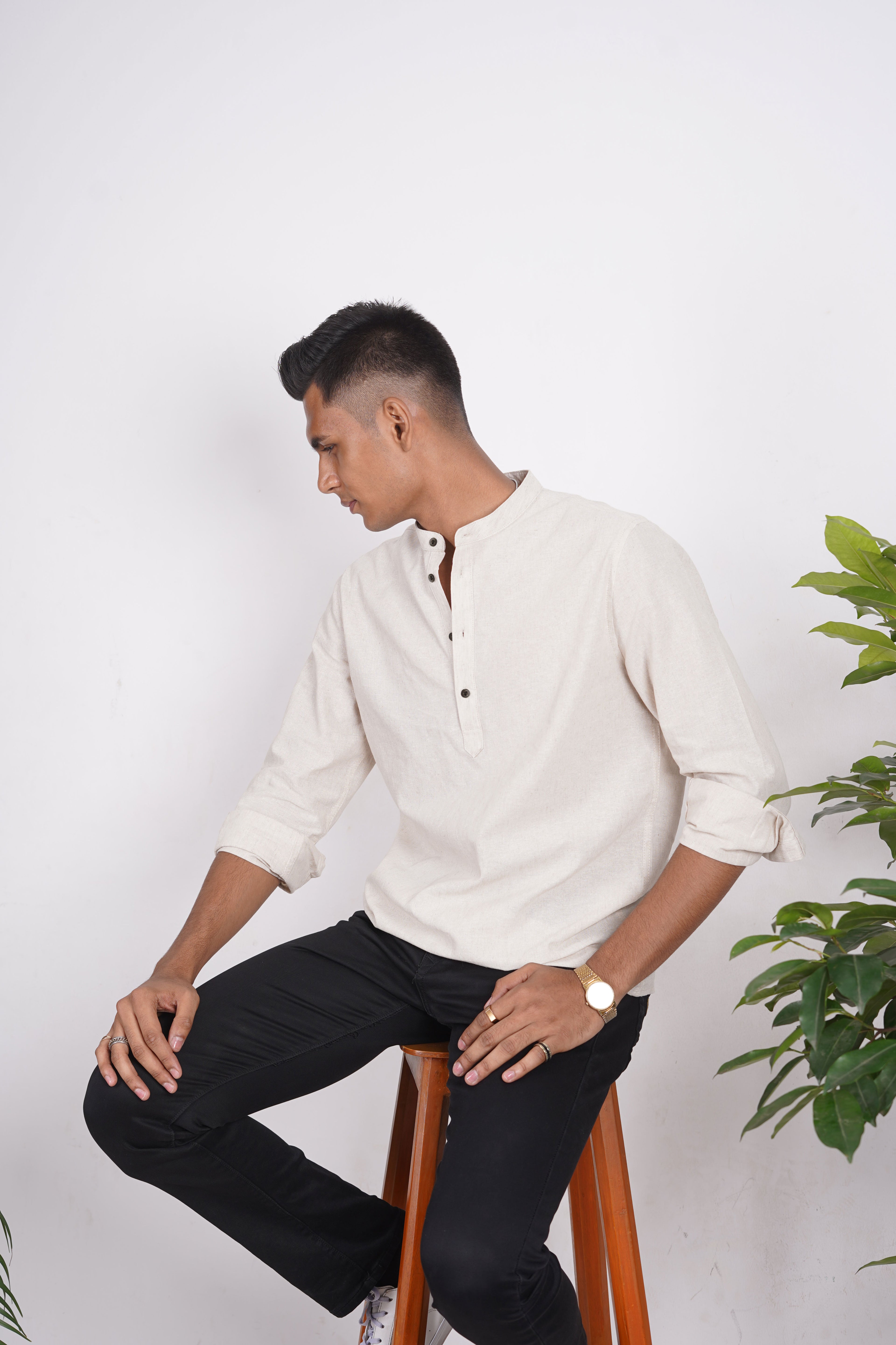 Linen Henley for Men - Sand