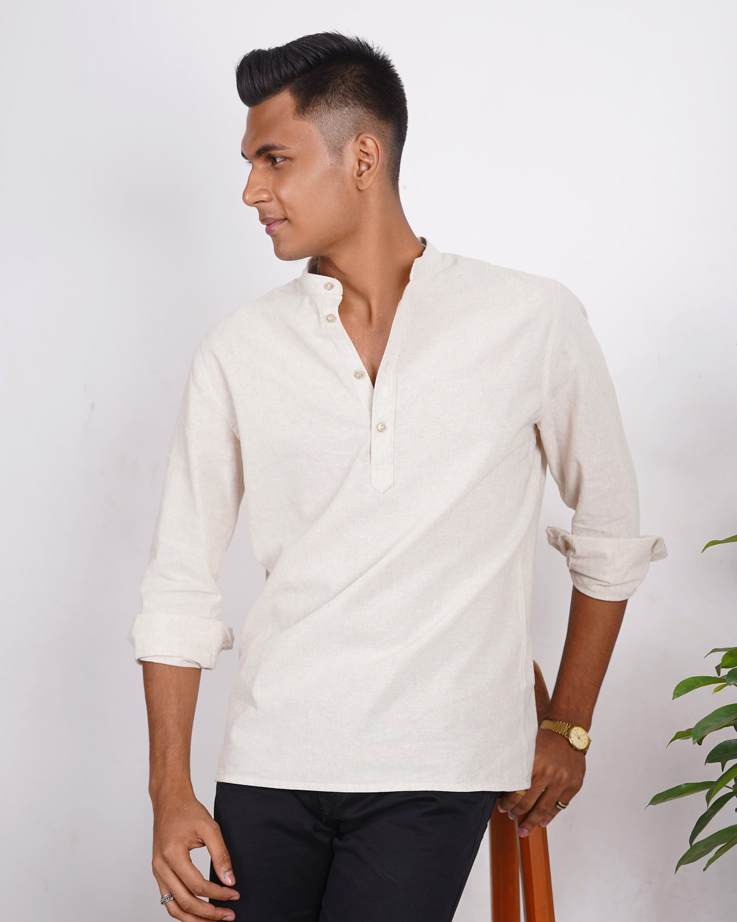 Linen Henley for Men - Sand