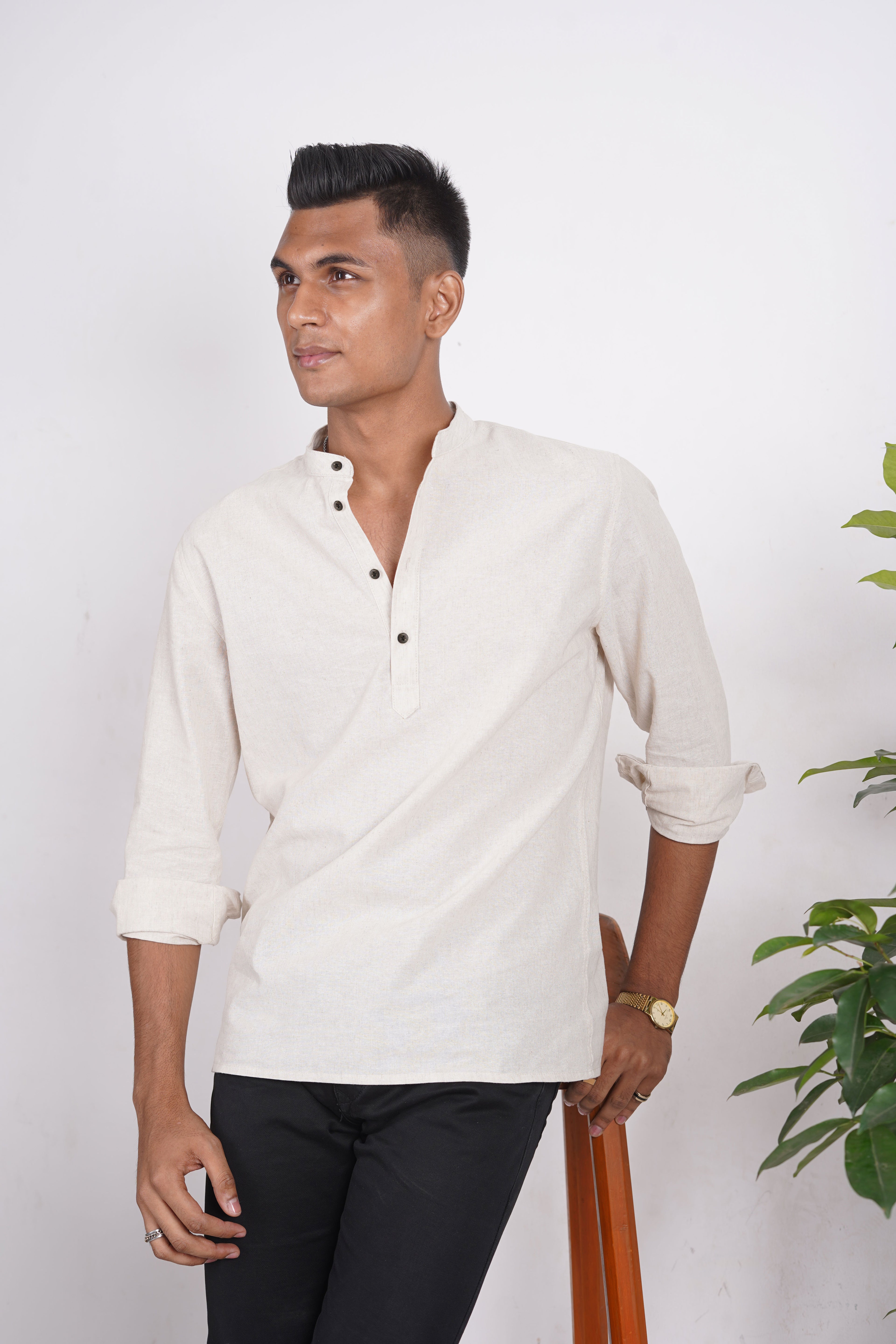 Linen Henley for Men - Sand