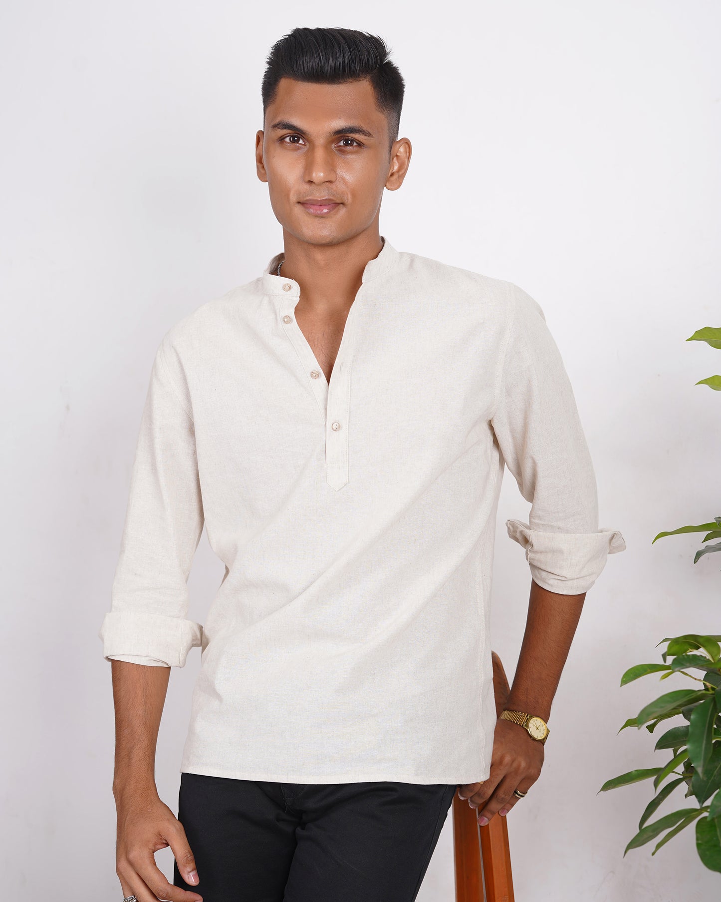 Linen Henley for Men - Sand