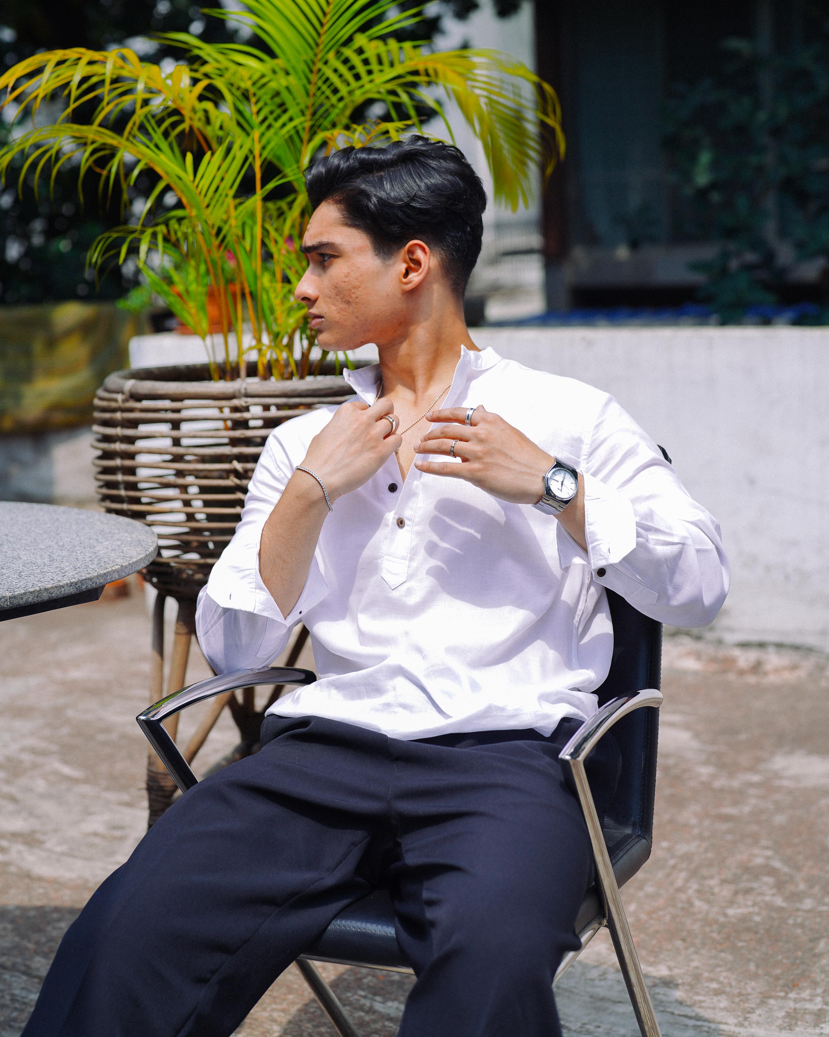 Cotton Henley for Men - White
