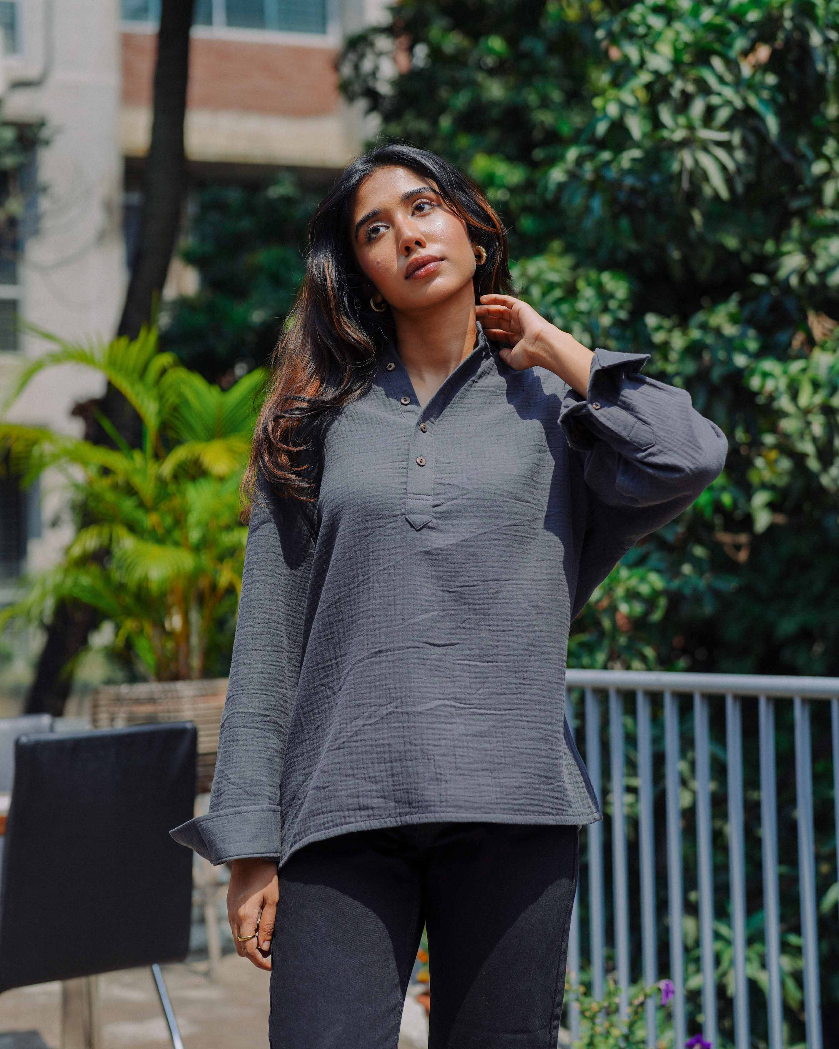 Waffle Henley - Unisex - Charcoal