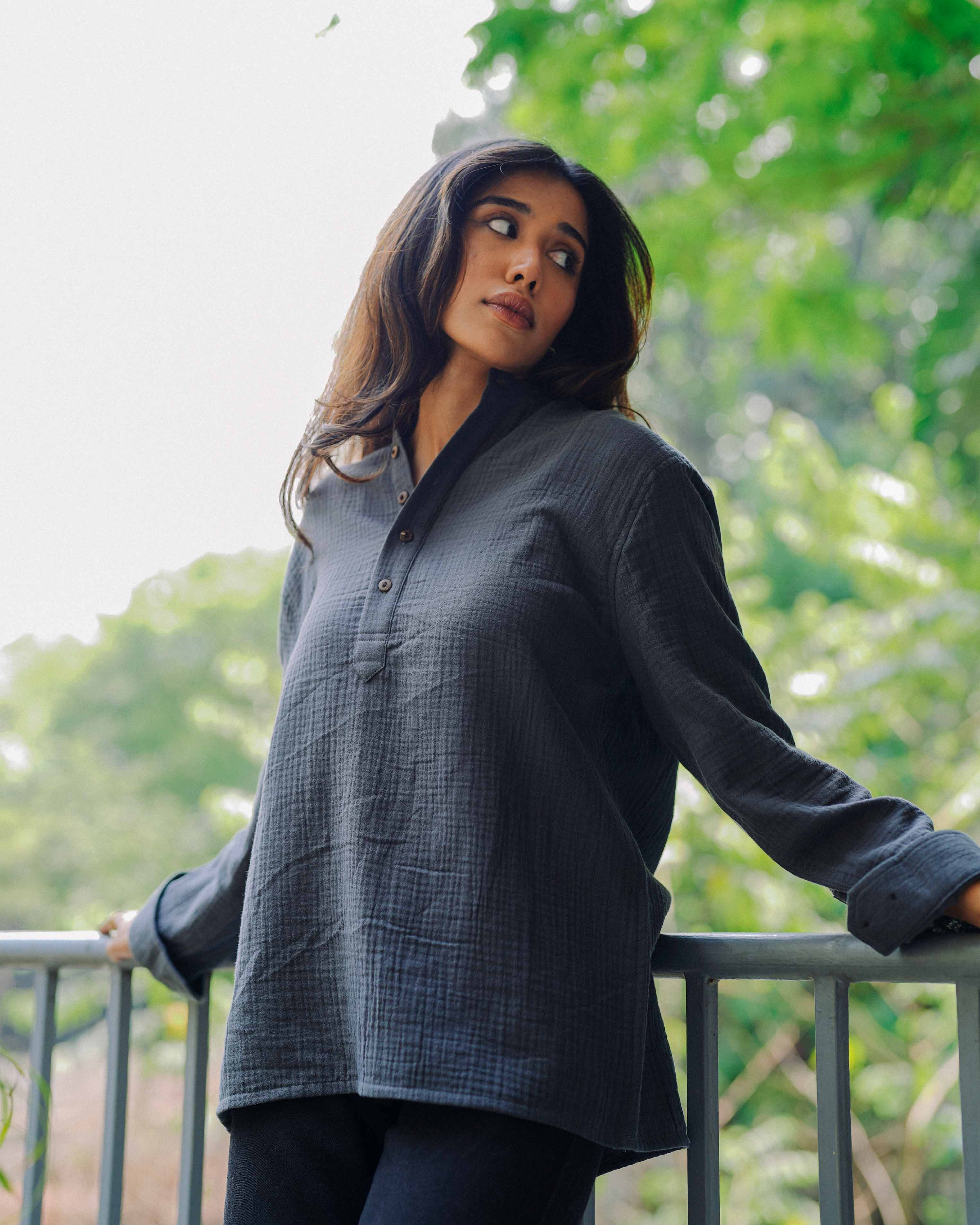 Waffle Henley - Unisex - Charcoal