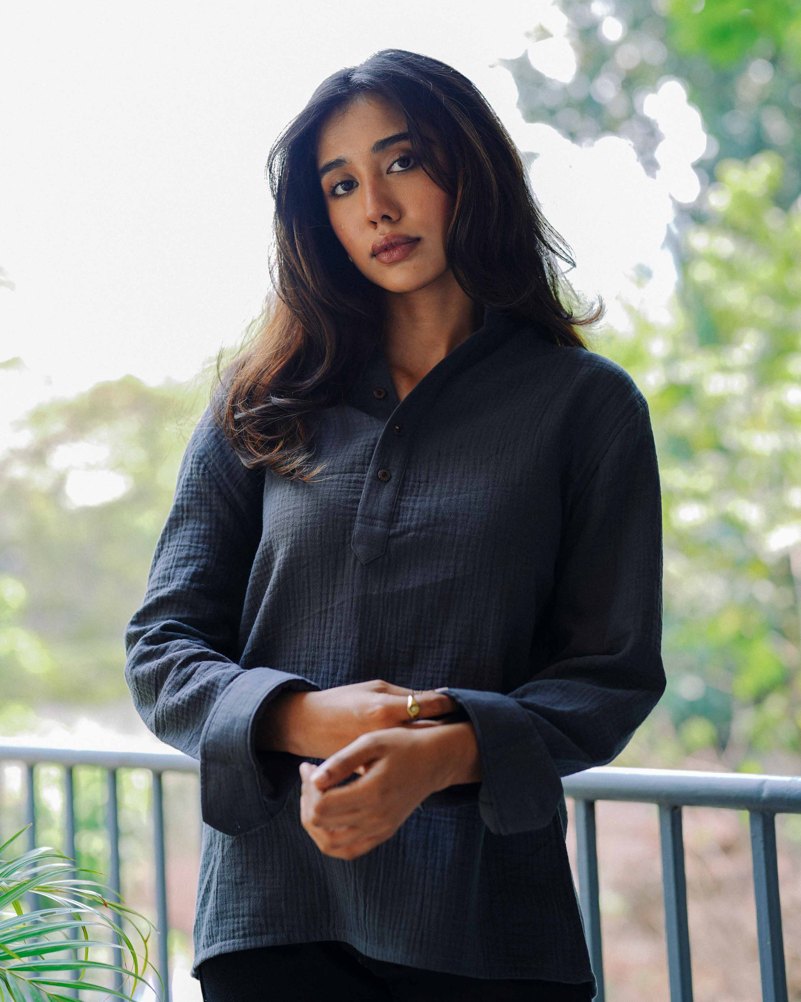 Waffle Henley - Unisex - Charcoal