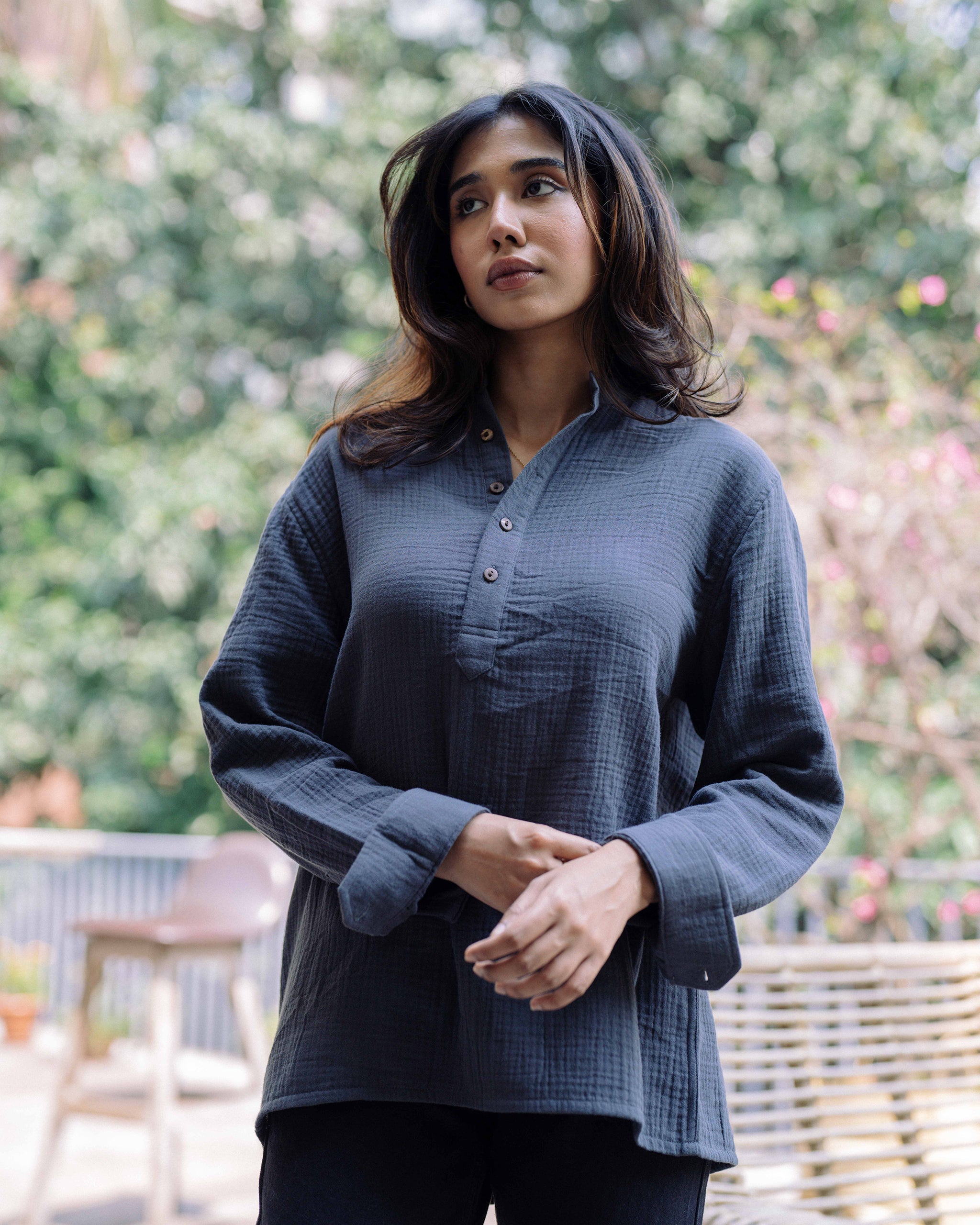 Waffle Henley - Unisex - Charcoal