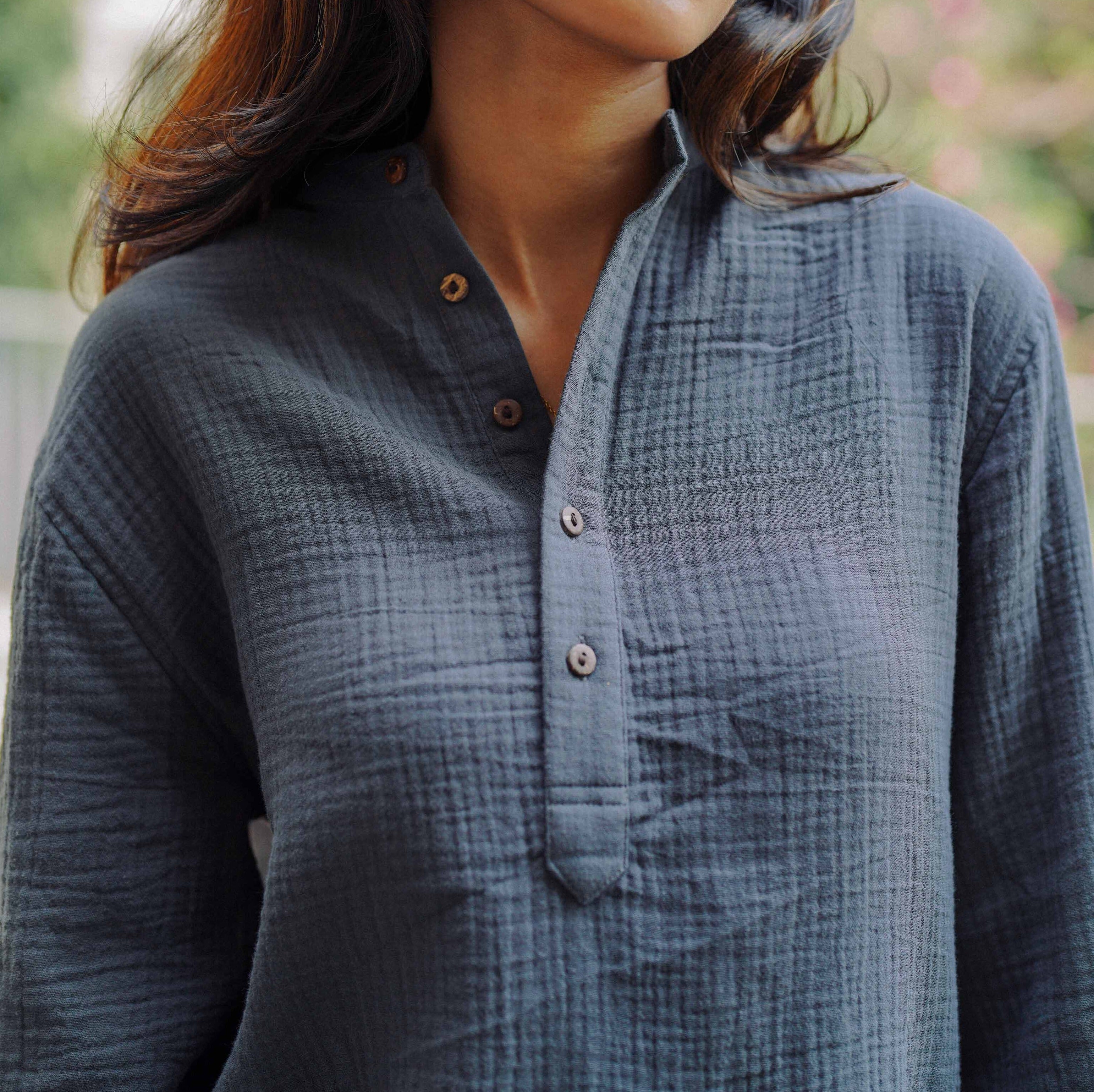 Waffle Henley - Unisex - Charcoal