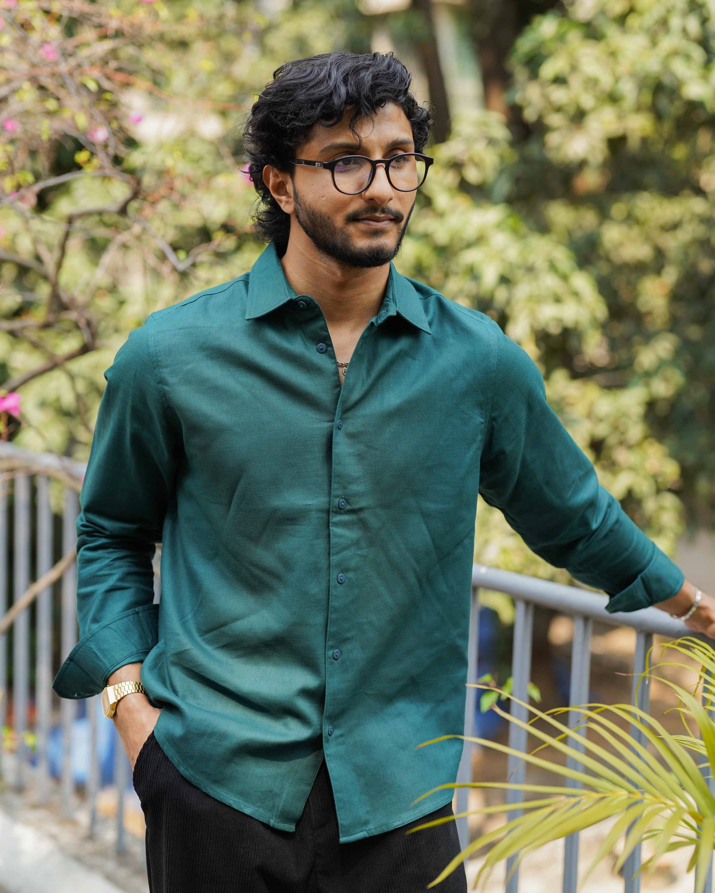 Forest Green - Long Sleeve Shirt For Men