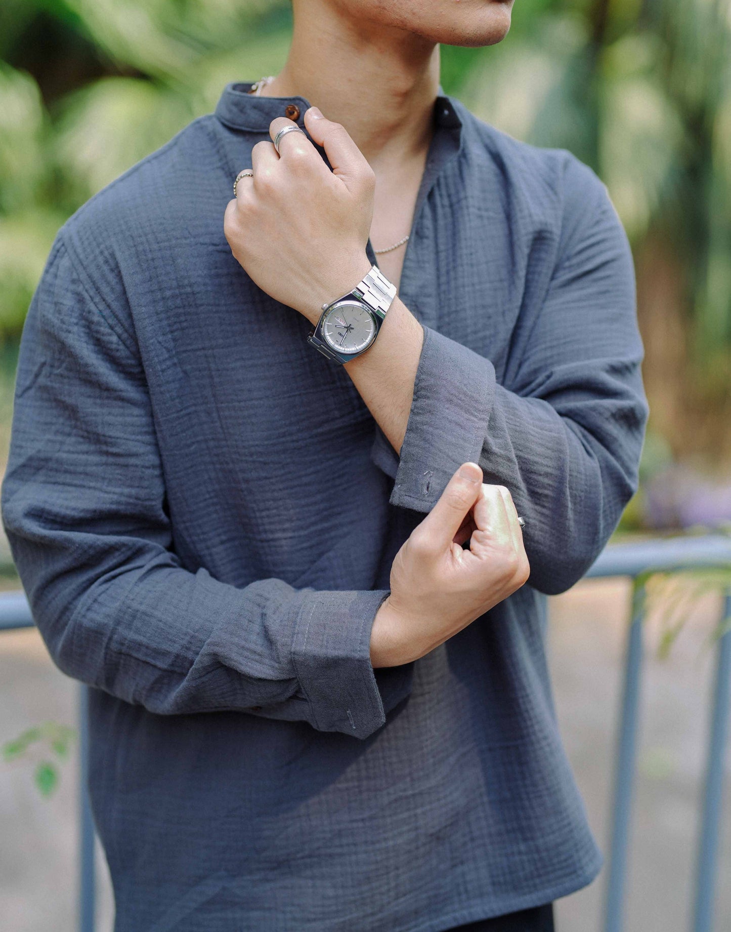 Waffle Henley for Men - Charcoal