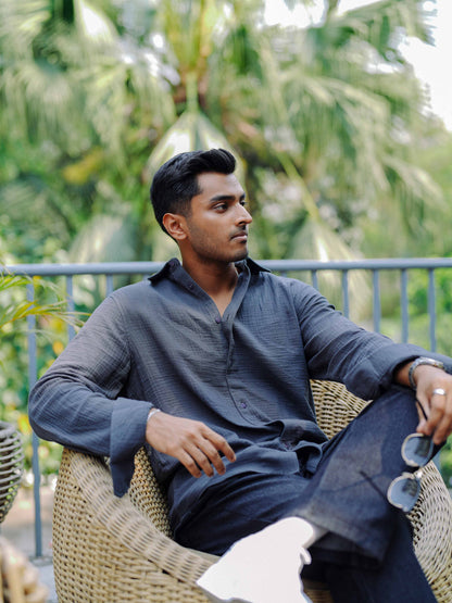 Waffle Shirt for Men - Charcoal