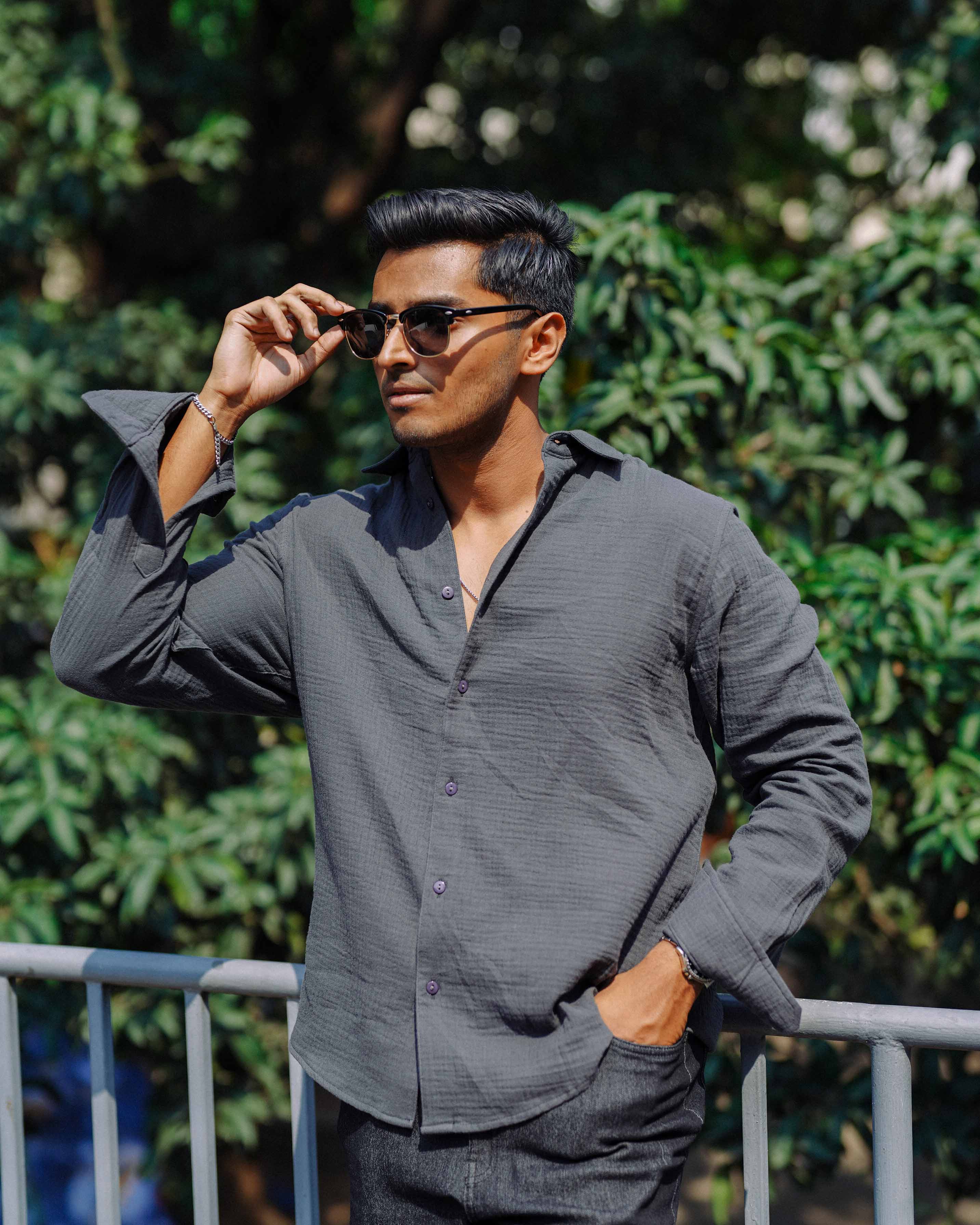 Waffle Shirt for Men - Charcoal