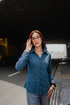 Fitted Shirt For Women - Y2K Blue Stripe