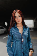 Fitted Shirt For Women - Y2K Blue Stripe