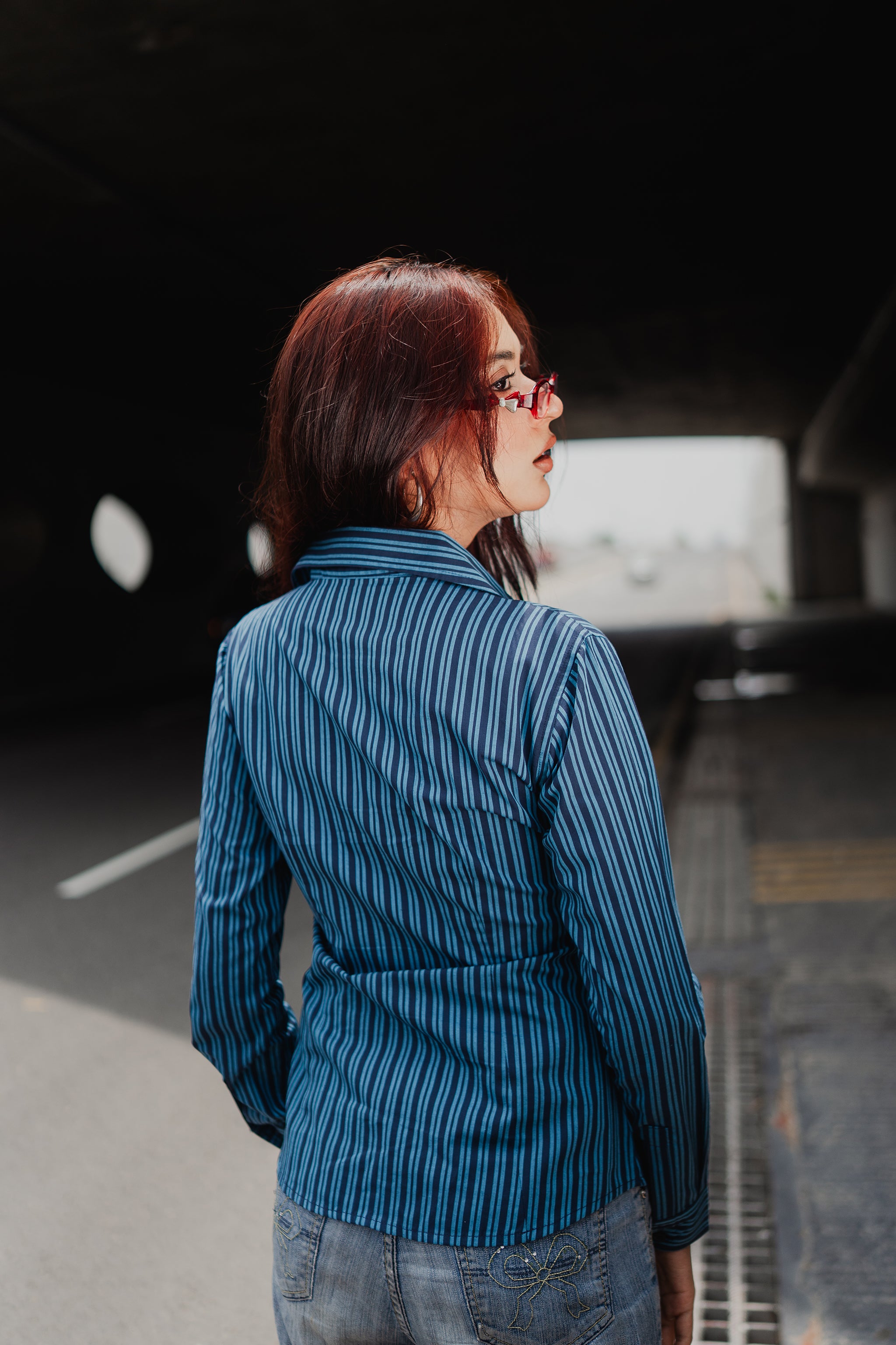 Fitted Shirt For Women - Y2K Blue Stripe