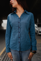 Fitted Shirt For Women - Y2K Blue Stripe