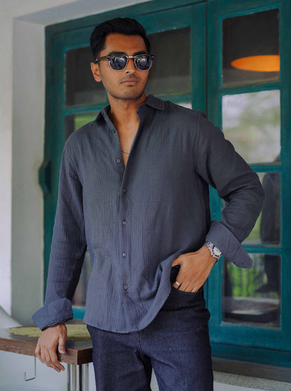 Waffle Shirt for Men - Charcoal
