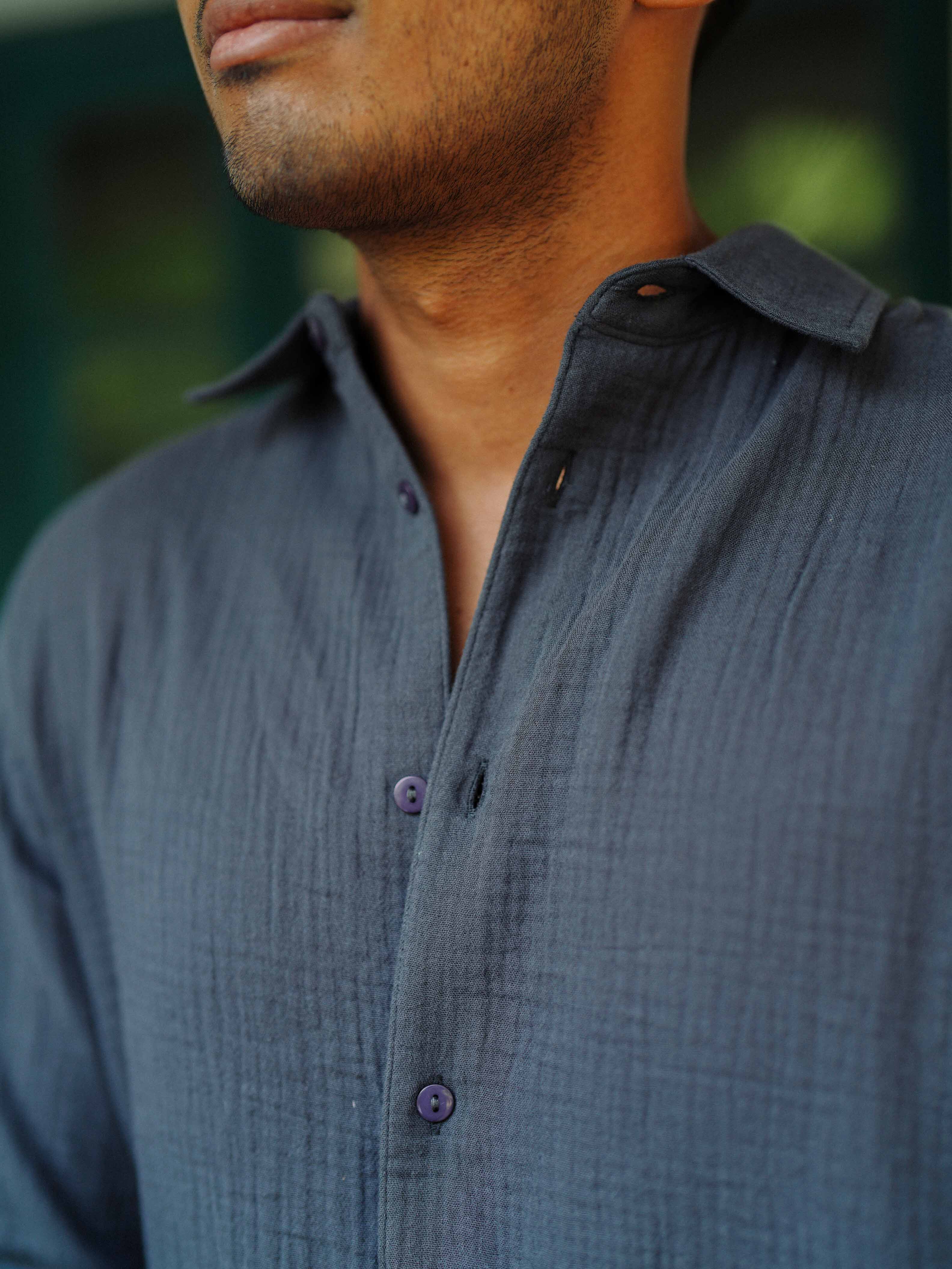 Waffle Shirt for Men - Charcoal