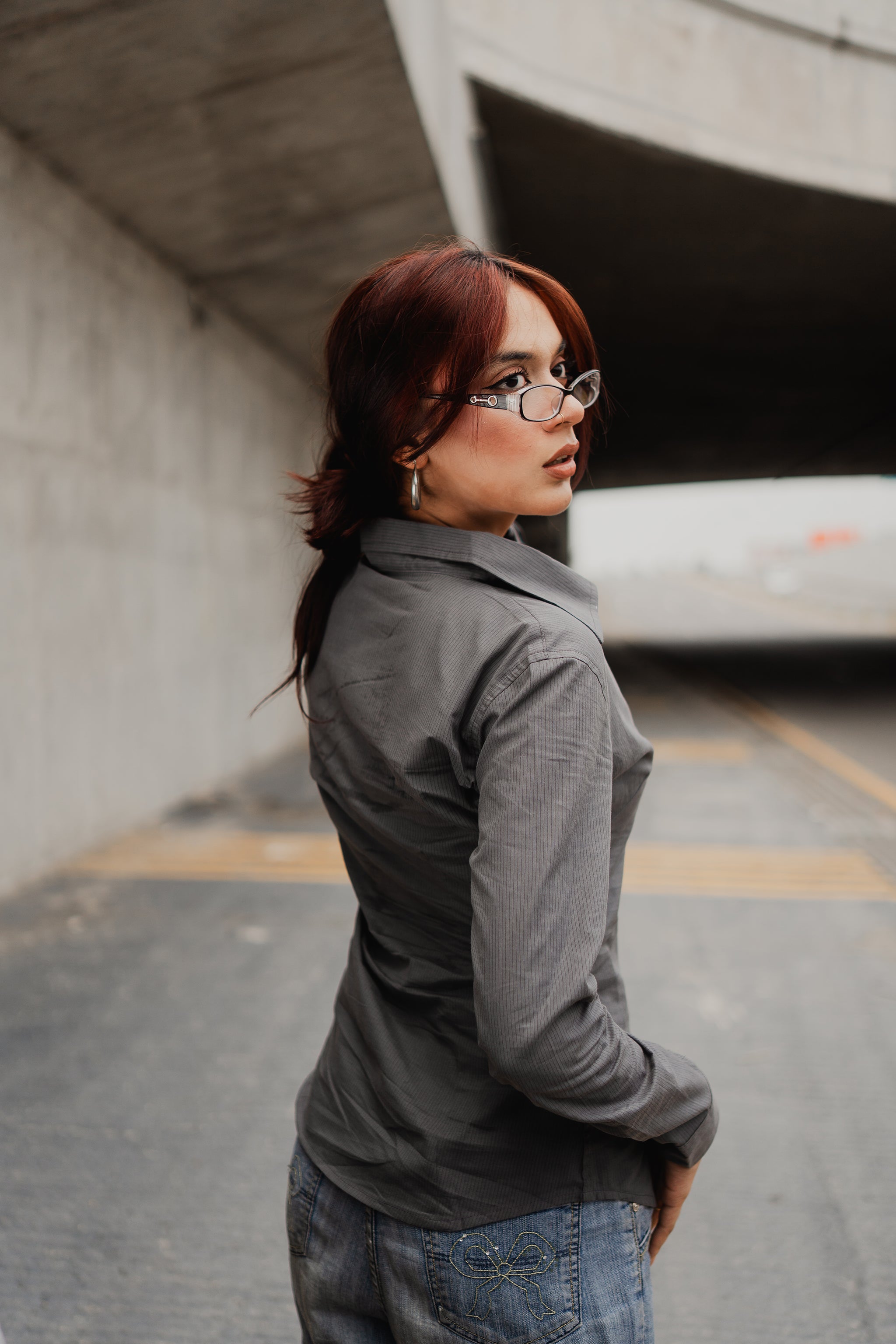 Fitted Shirt For Women -  Grey Pin Stripe