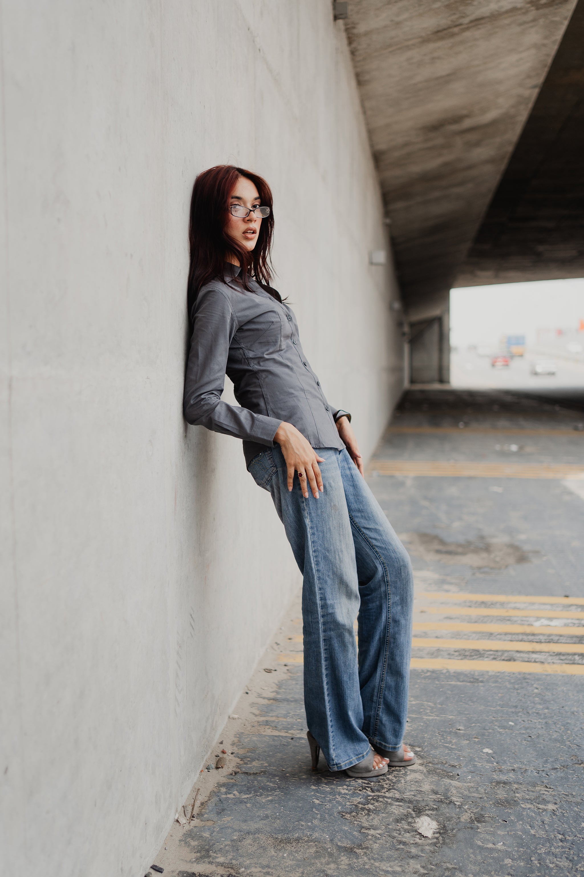 Fitted Shirt For Women -  Grey Pin Stripe