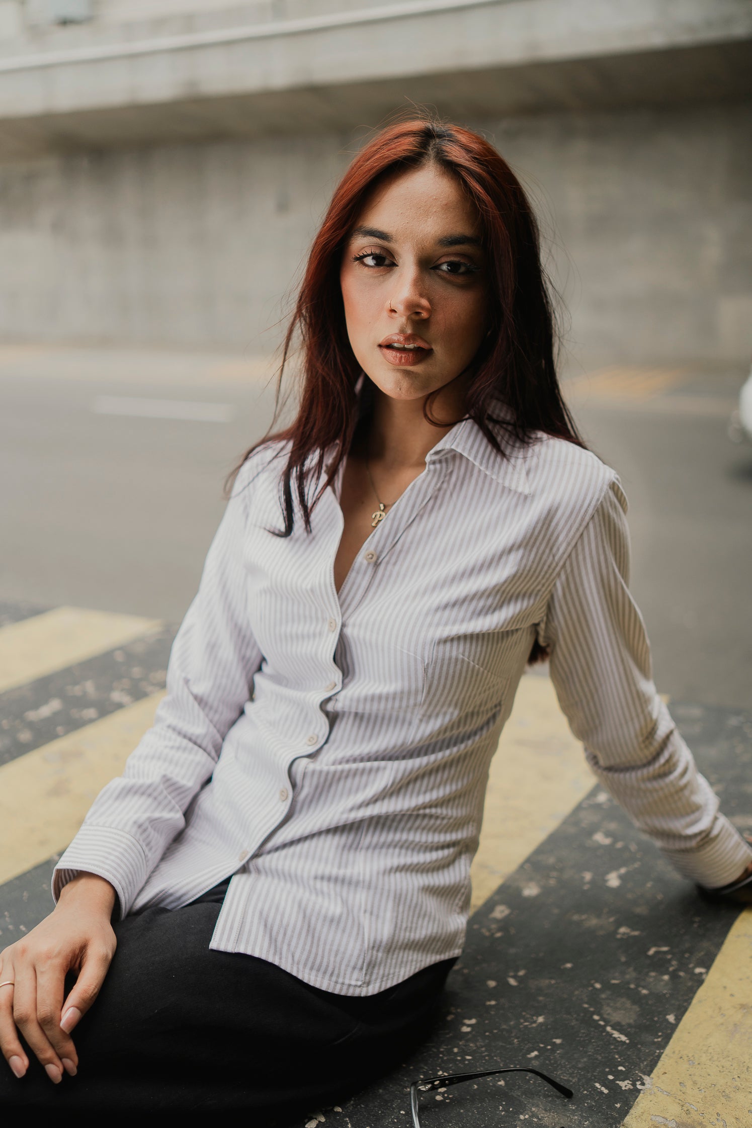Fitted Shirt For Women -  Ivory and White Stripe