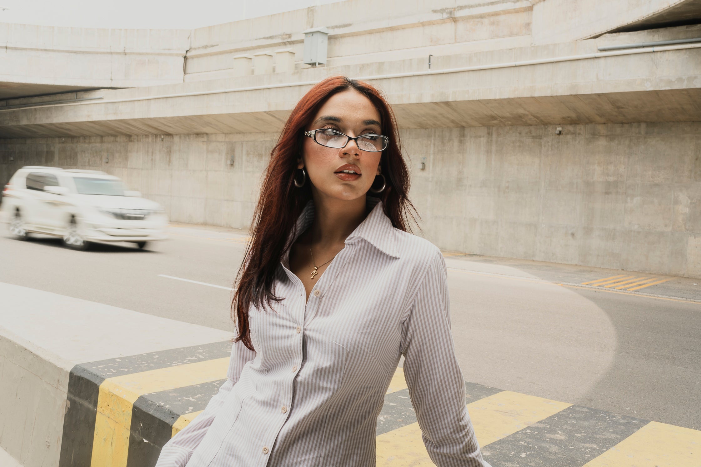 Fitted Shirt For Women -  Ivory and White Stripe