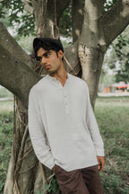 Linen Henley - Katua - For Men - Linear Sand Pattern
