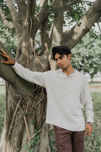 Linen Henley - Katua - For Men - Linear Sand Pattern