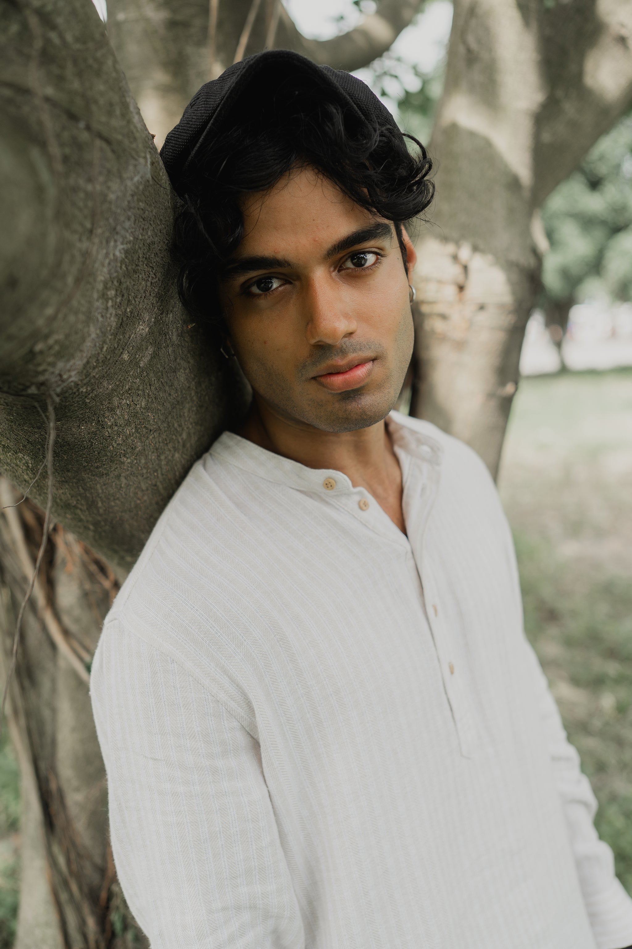 Linen Henley - Katua - For Men - Linear Sand Pattern